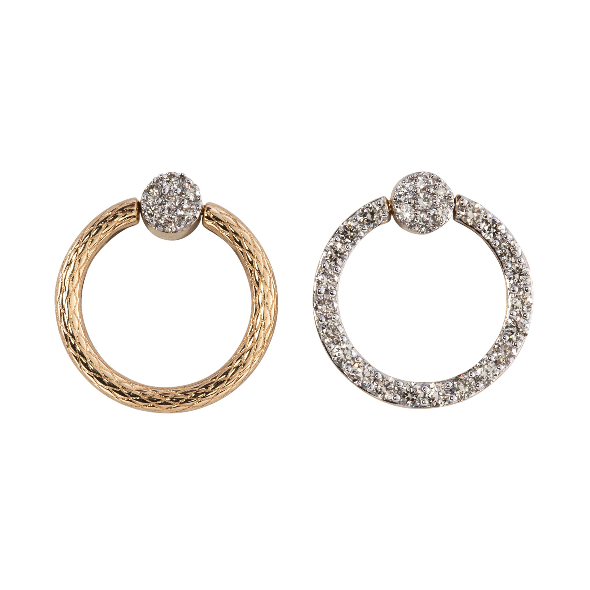 Diamond 14K Gold Reversible Circle Drop Earrings