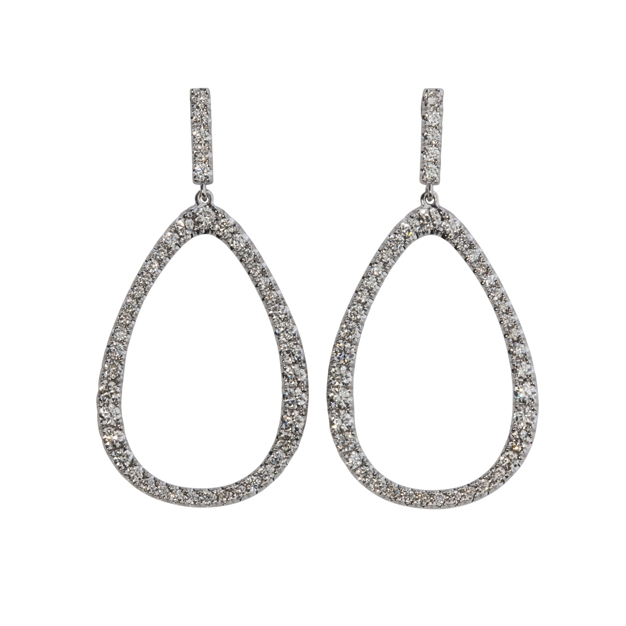 Diamond Open Teardrop 14K White Gold Earrings