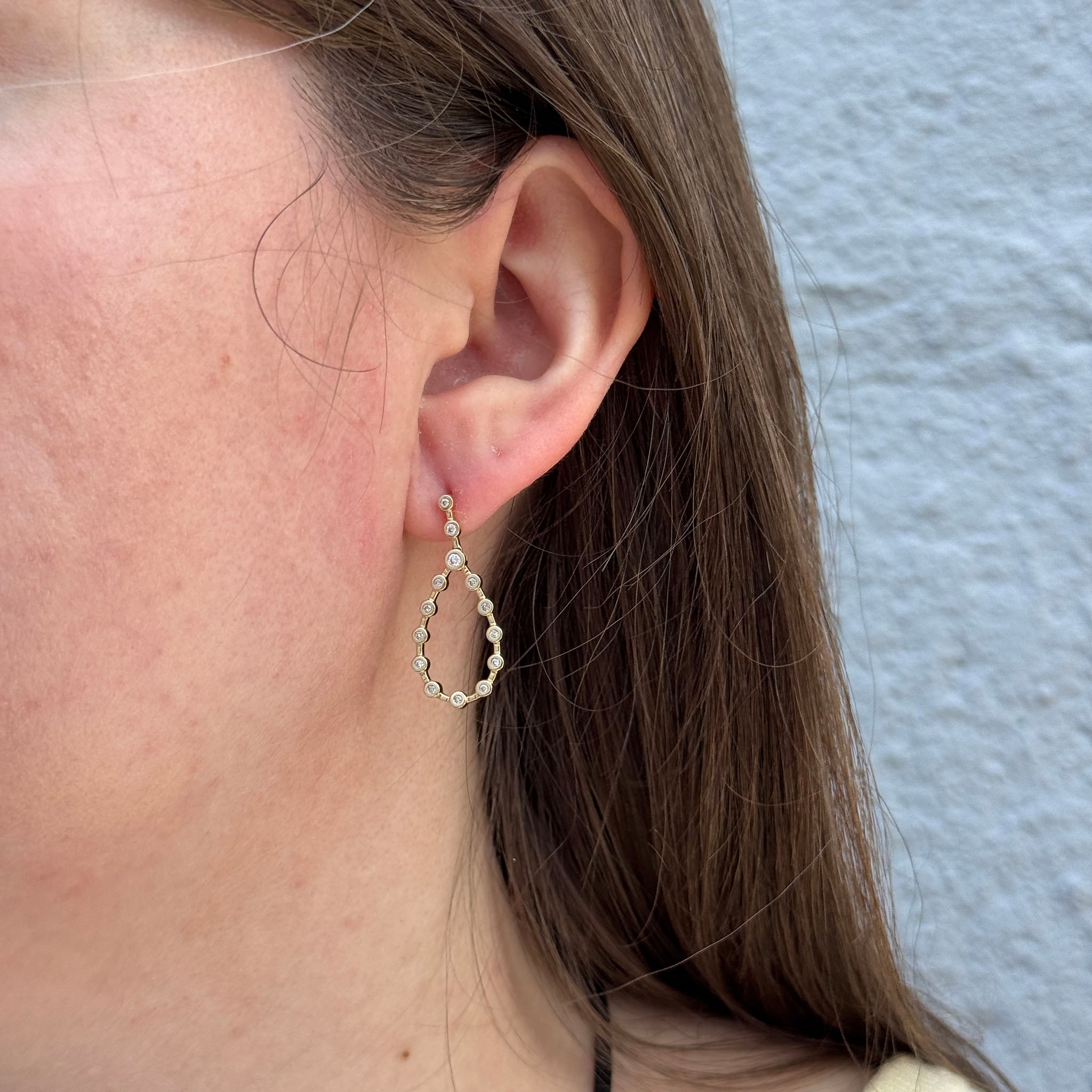 Diamond Bezel 14K Yellow Gold Tear Drop Earrings