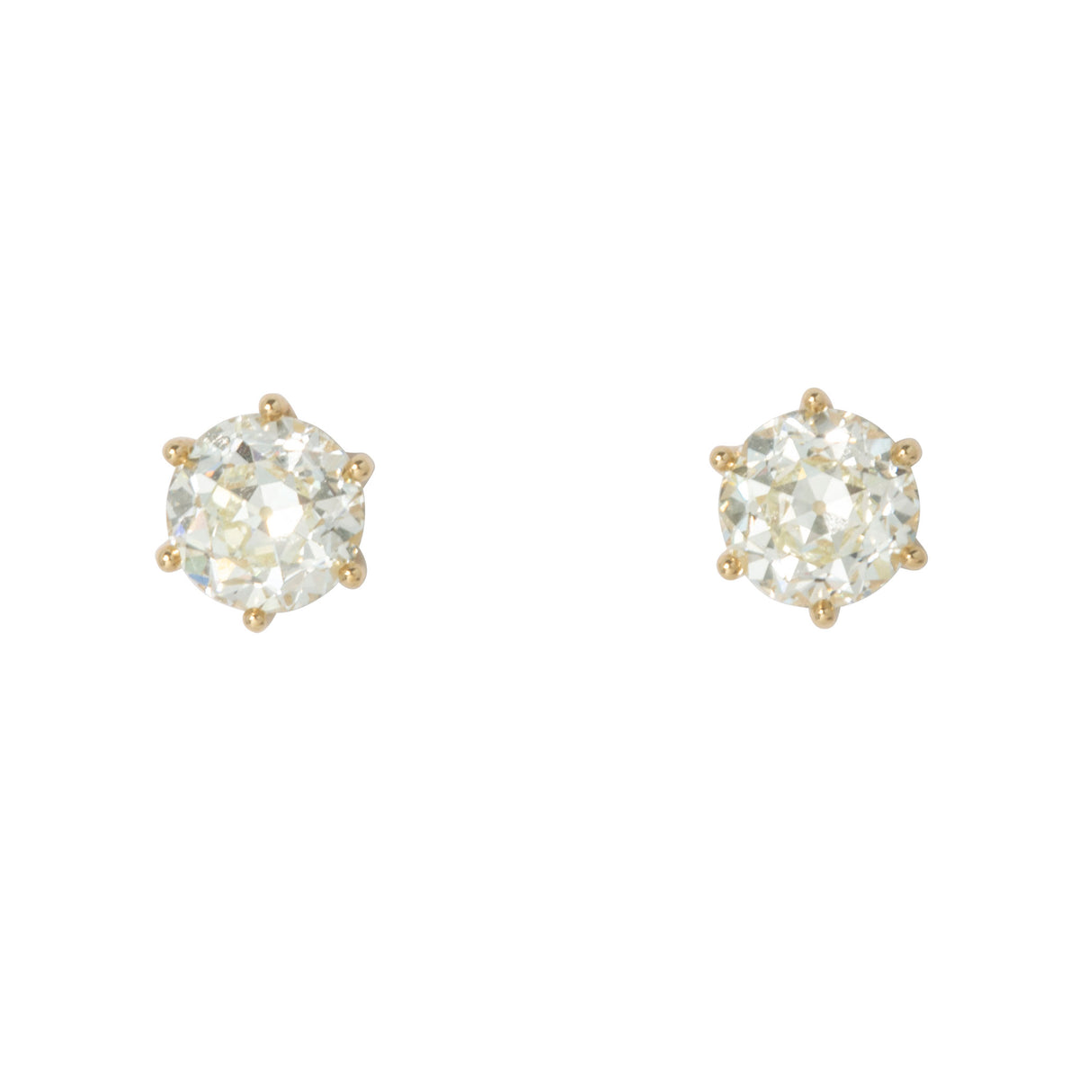 3ctw Old European Cut Diamond 18K Gold 6-Prong Stud Earrings