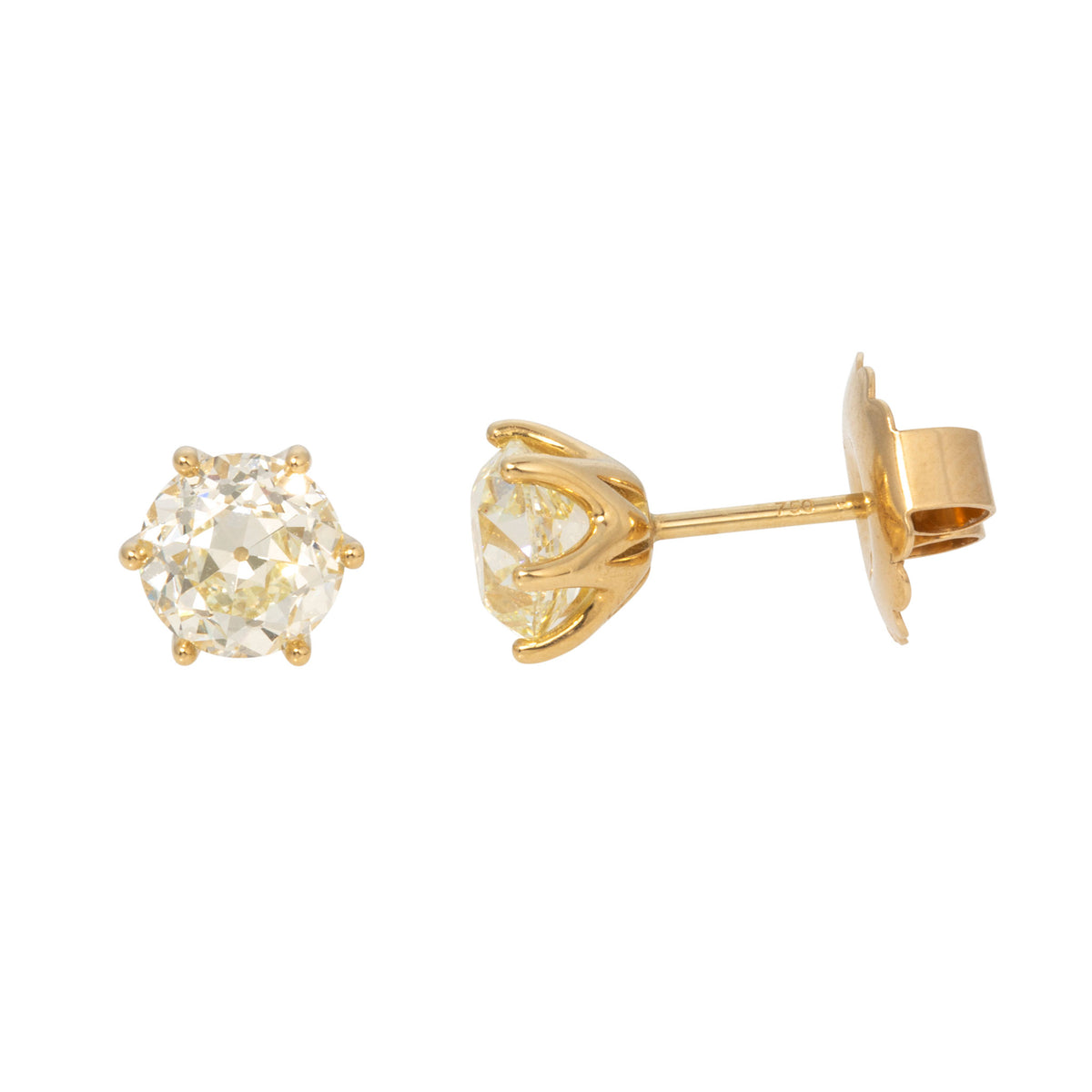 3ctw Old European Cut Diamond 18K Gold 6-Prong Stud Earrings