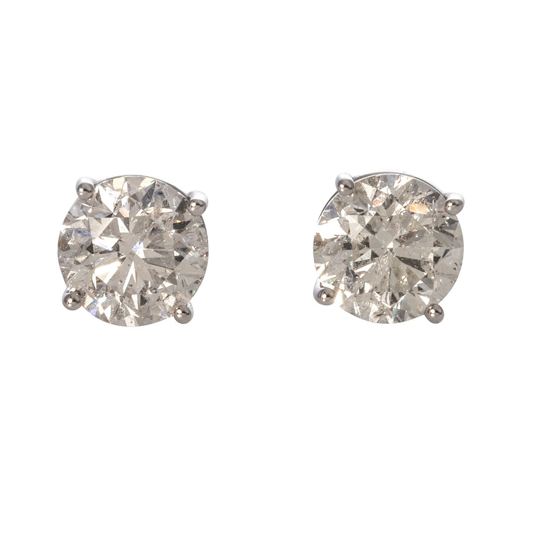 3ct Round Diamond 14K White Gold Stud Earrings