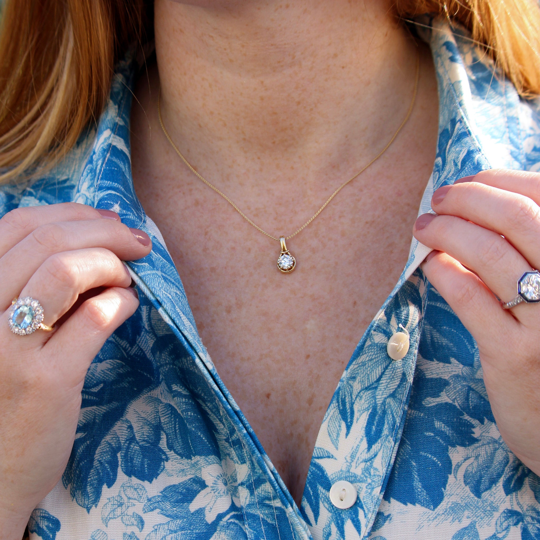 1ctw Diamond 14K Yellow Gold Drop Pendant, 14K Yellow Gold 1mm Parisian Wheat Chain Necklace 16"