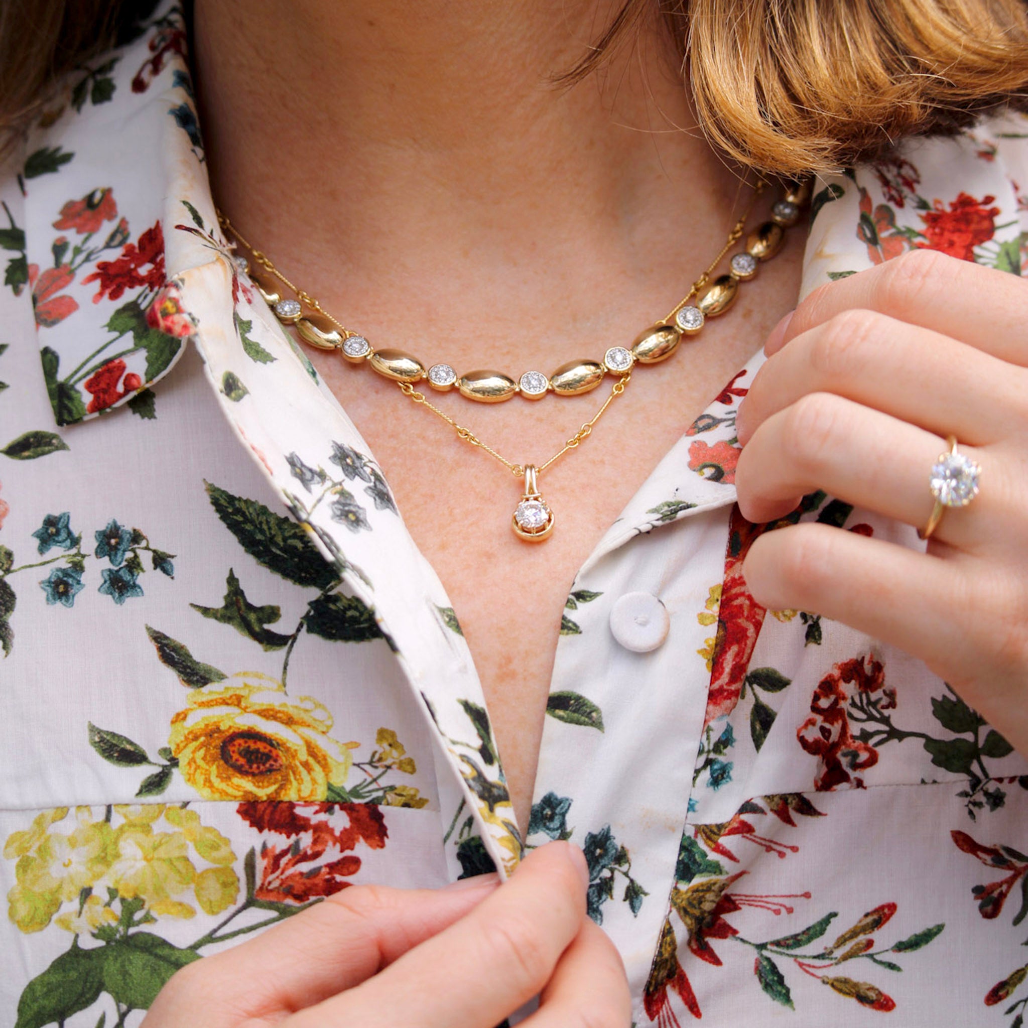 1ctw Diamond 14K Yellow Gold Drop Pendant, The Mary Pavé Diamond Station Line Necklace