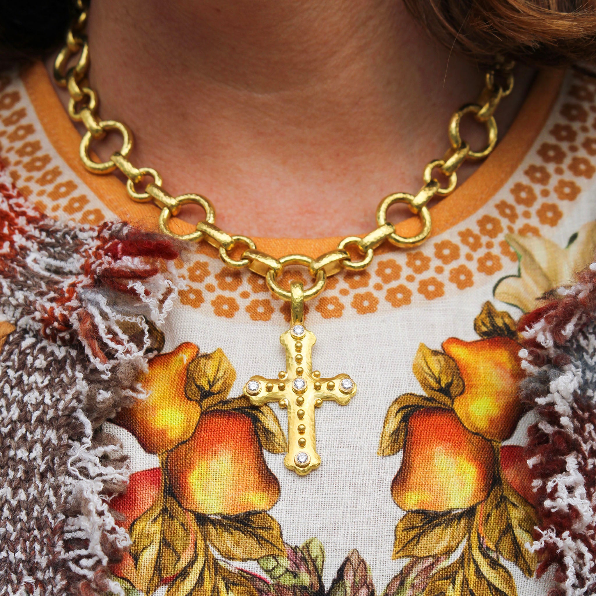 Elizabeth Locke Diamond Byzantine Cross Pendant, Elizabeth Locke 'Garda' Link Necklace 17"