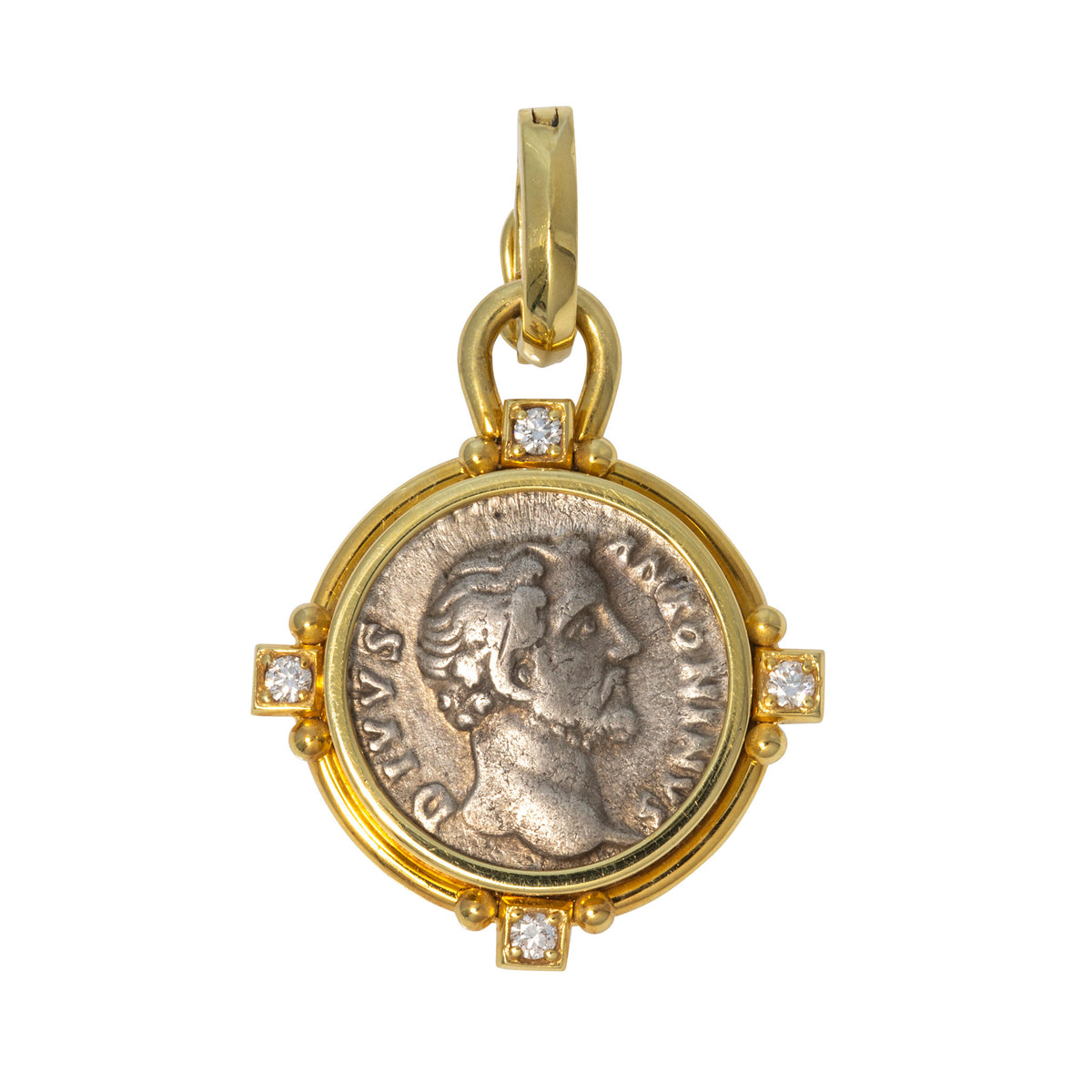 Mazza Ancient Roman Coin & Diamond 14K Gold Pendant