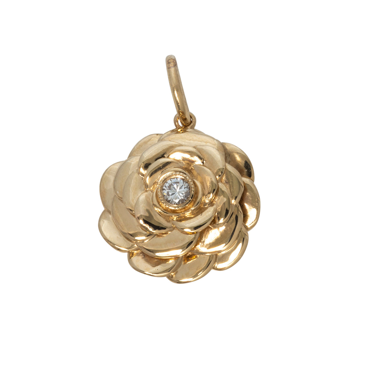 Diamond 14K Yellow Gold Camellia Pendant