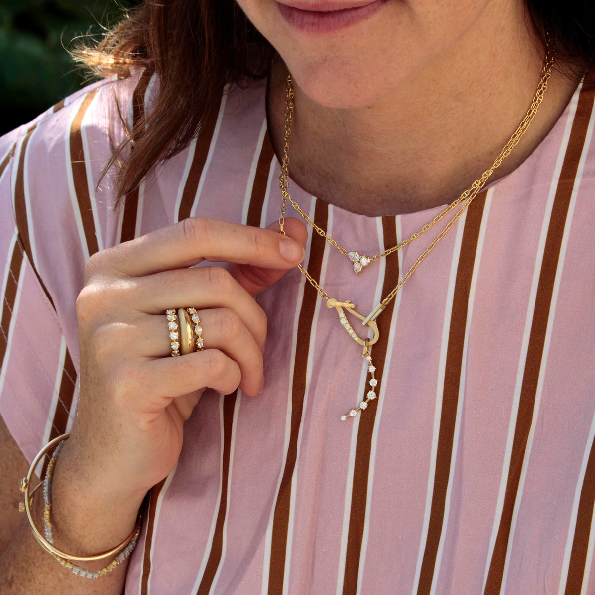 Jade Trau Crescent Charm on Lola Necklace