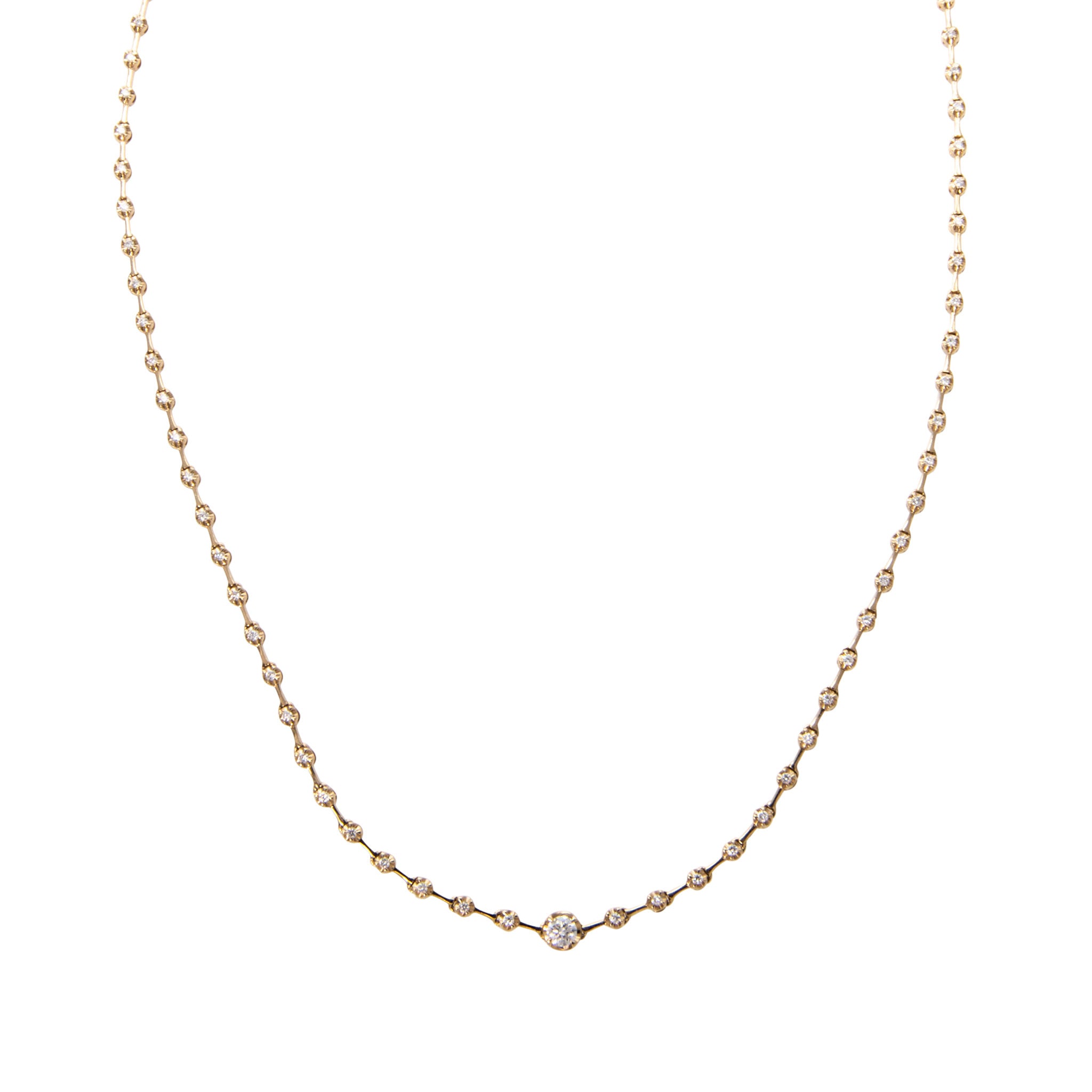 Diamond Station 18K Yellow Gold Tennis Necklace