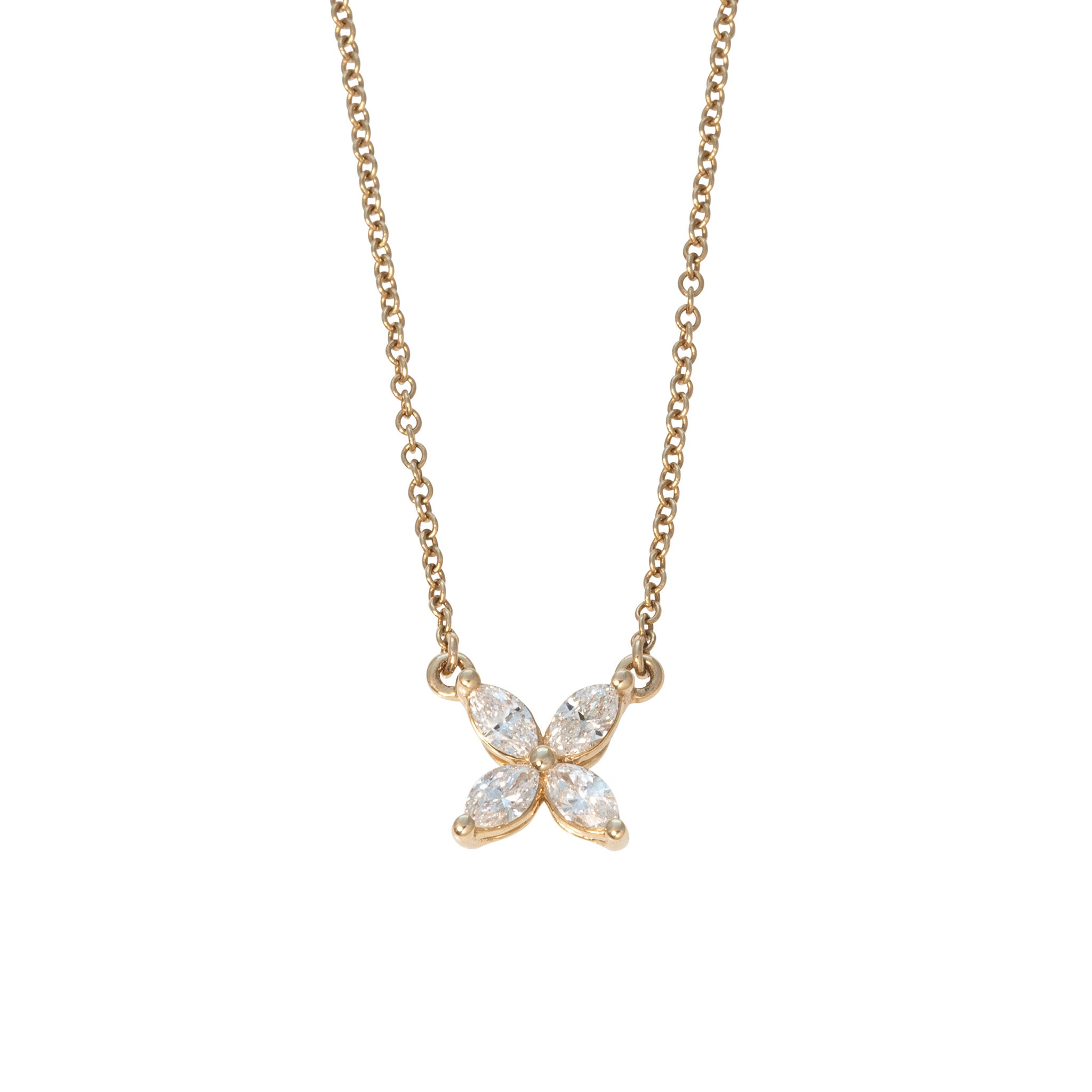 Diamond Marquise Flower 14K Yellow Gold Necklace