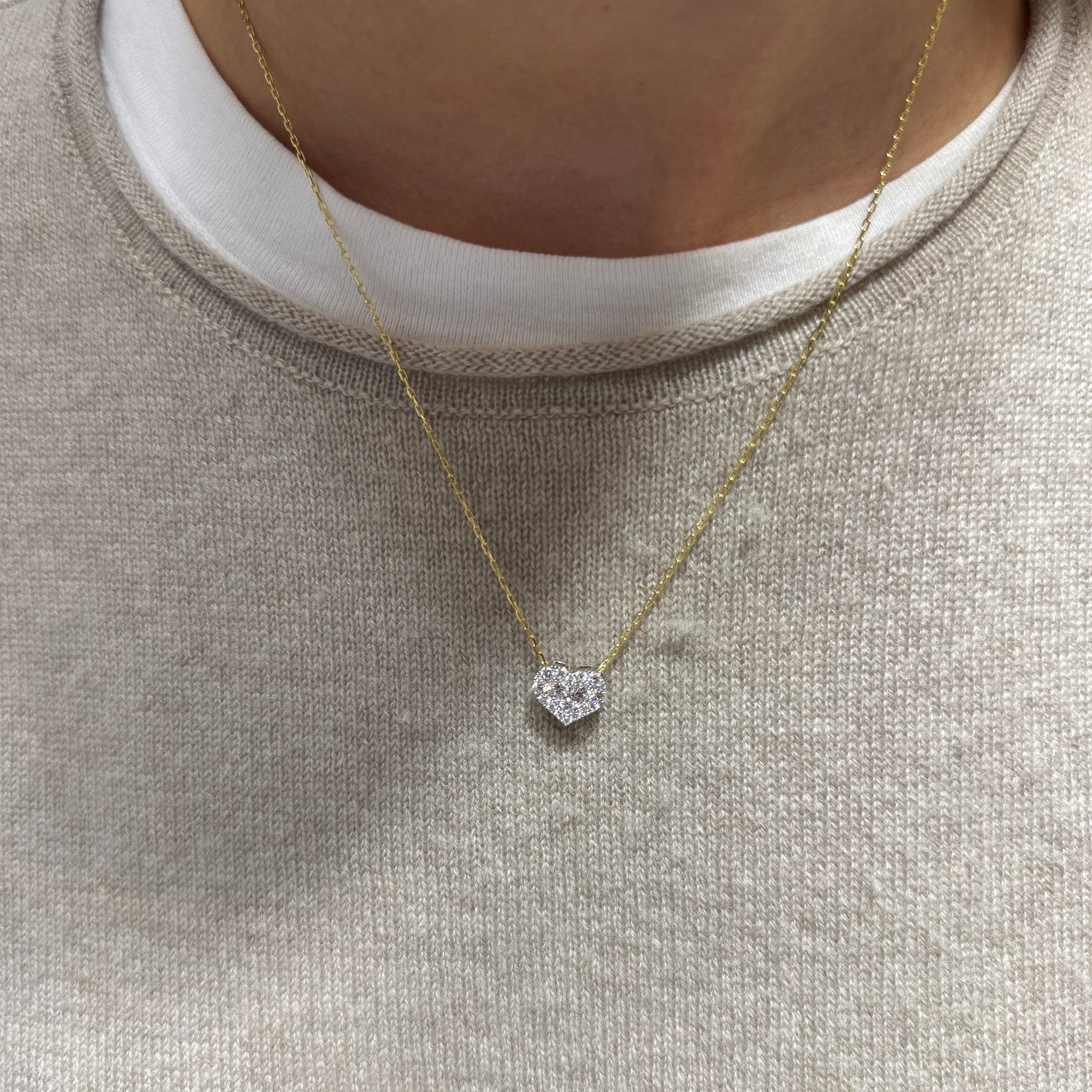 Diamond Pavé Heart 14K Gold Necklace