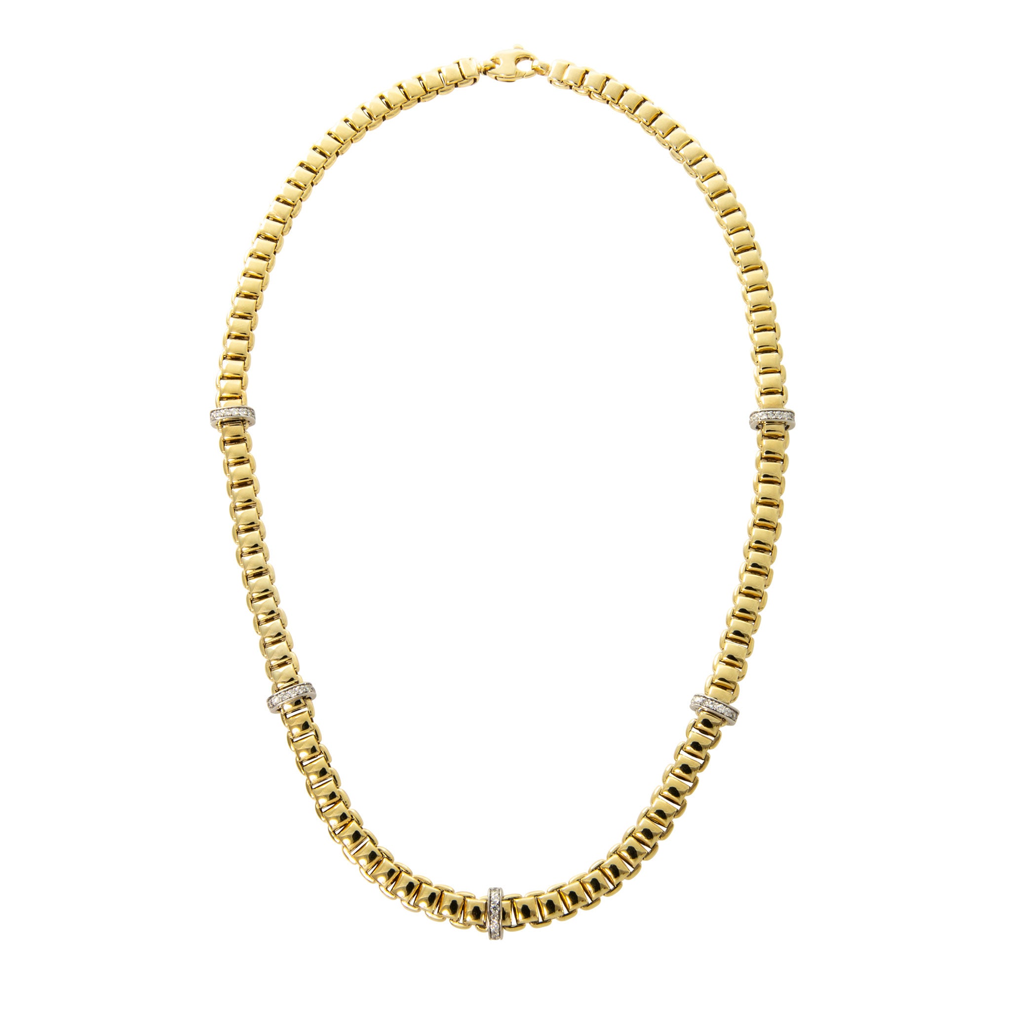 Diamond Pavé Station Two Tone 14K Gold Box Link Necklace