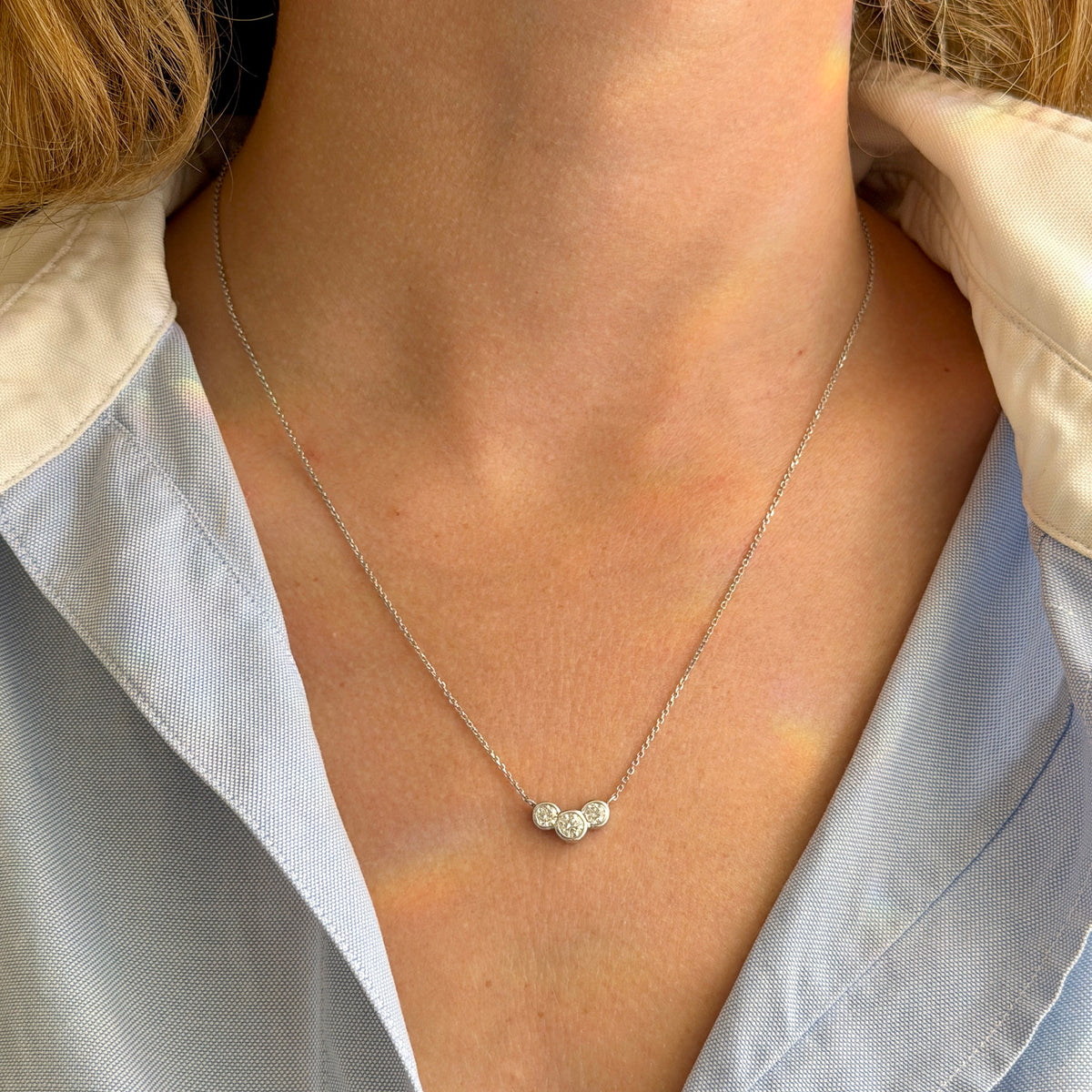 .75ctw Diamond Three-Stone Bezel Set 14K White Gold Necklace
