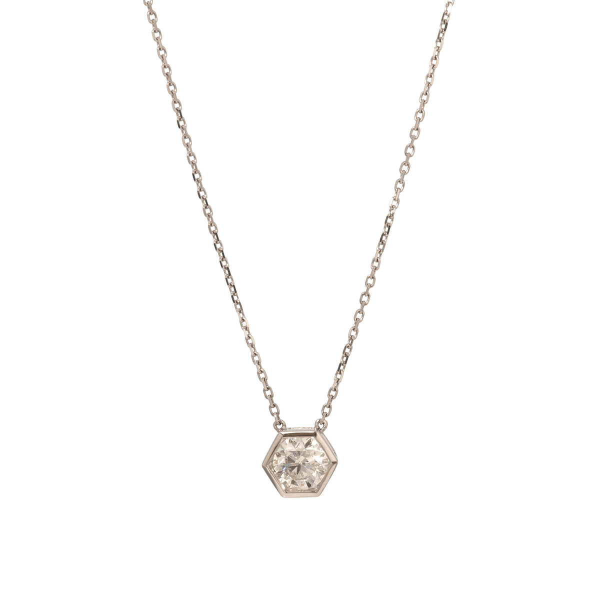 .70ctw H SI2 Round Diamond Hexagon Bezel 18K White Gold Necklace