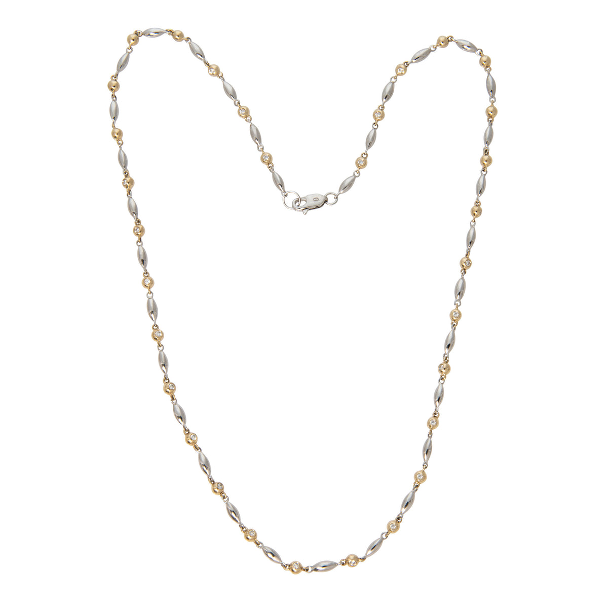 Diamond Rice Bead Station 14K Gold Silver Necklace
