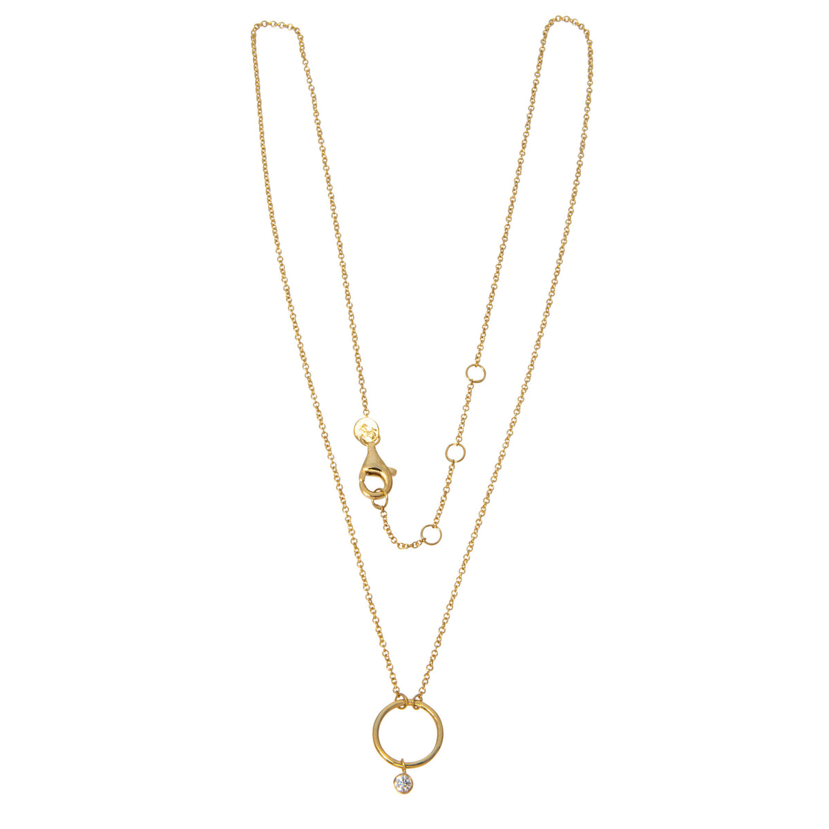 Diamond 14K Gold Bezel Drop Open Circle Pendant Necklace