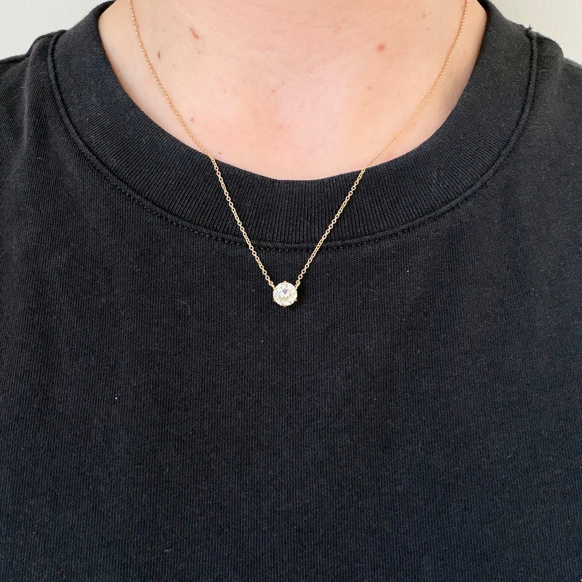 1.5ctw Old European Cut Diamond Solitaire 6-Prong 18K Gold Necklace