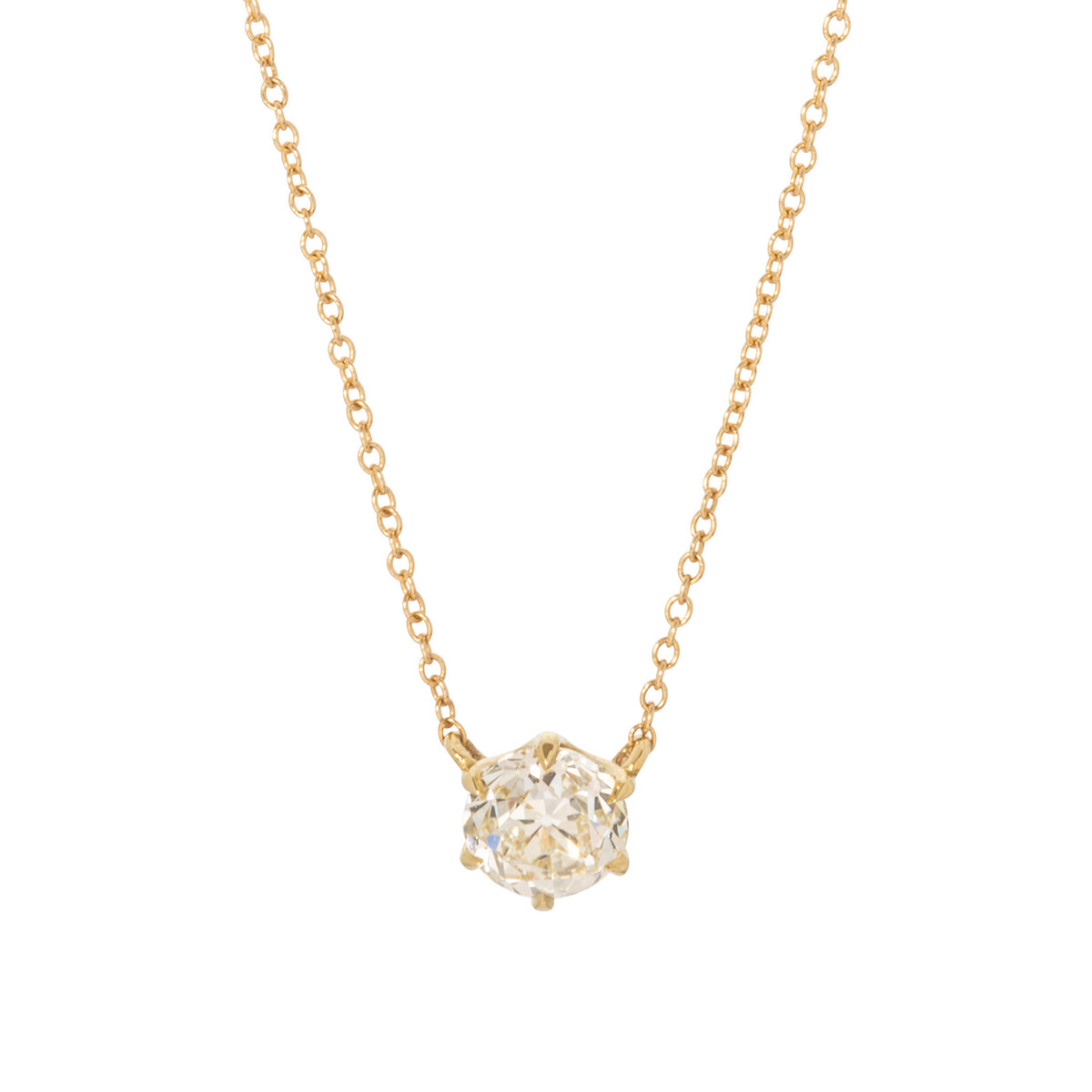 1.5ctw Old European Cut Diamond Solitaire 6-Prong 18K Gold Necklace