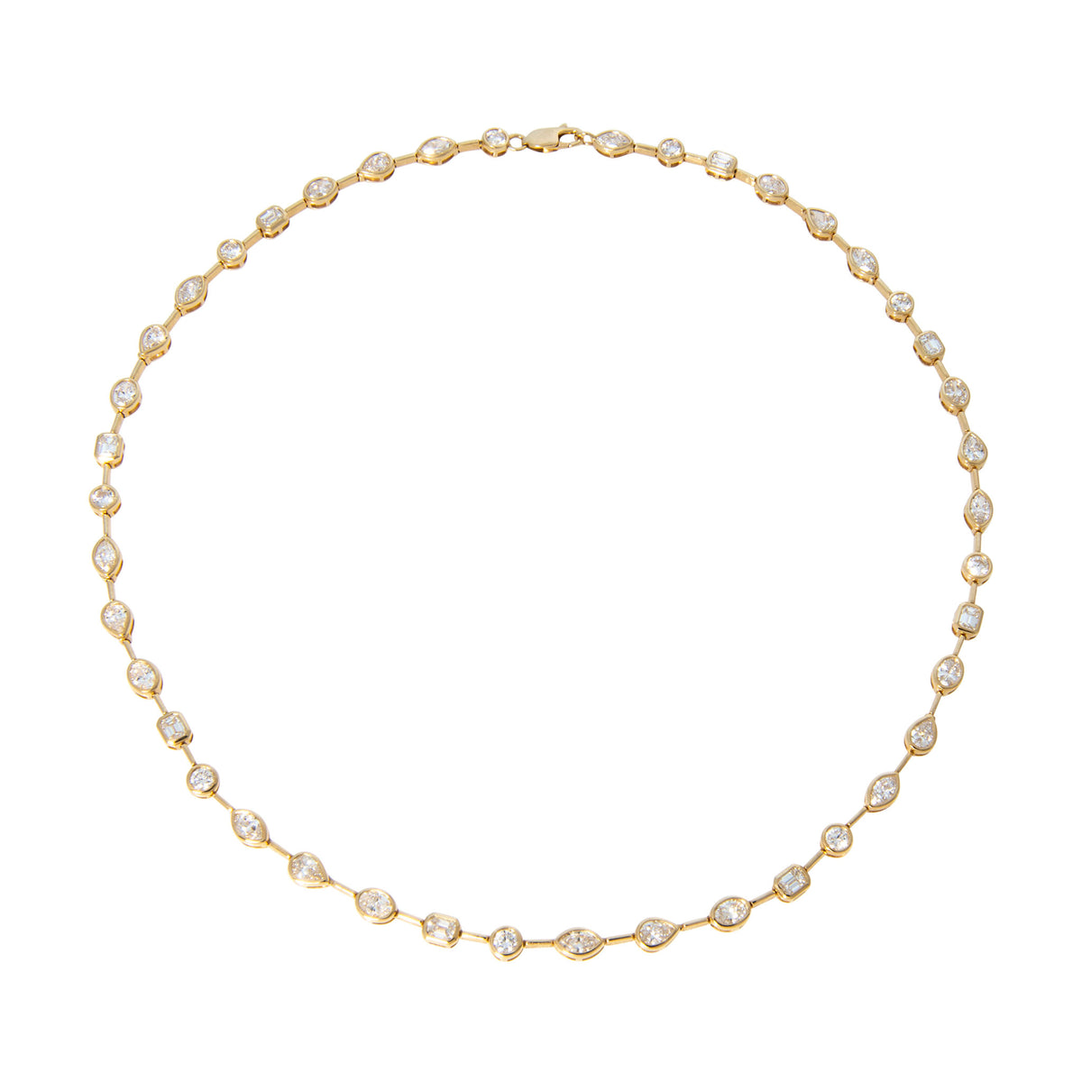 7.63ctw Mixed Diamond Bezel 18K Yellow Gold Tennis Necklace