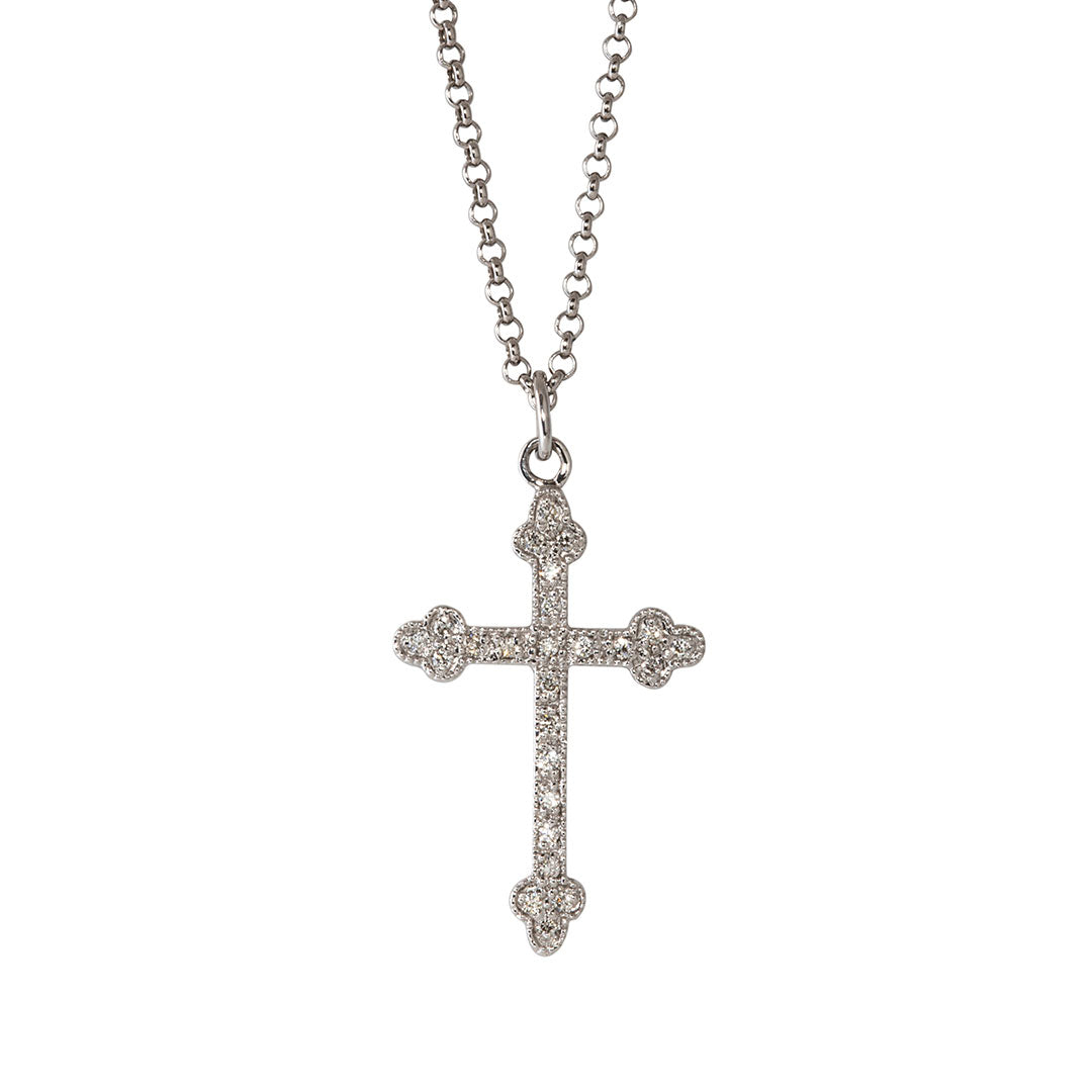 .25ct Diamond Cross 14K White Gold Pendant Necklace