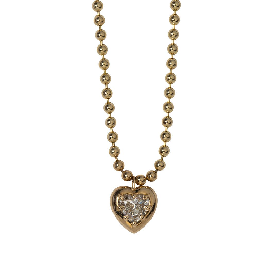 .48ct Diamond Heart 14K Gold Beaded Chain Necklace