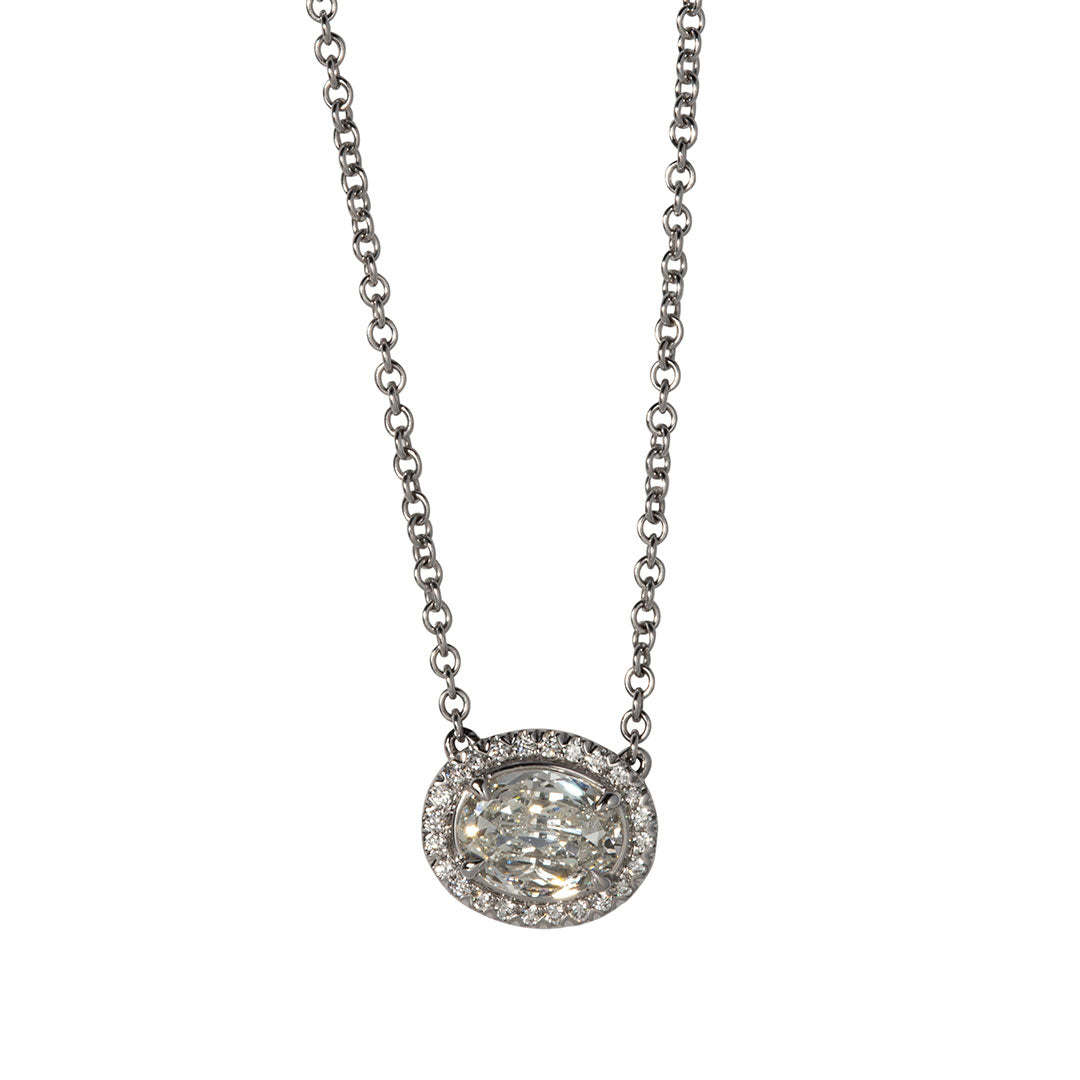 Christopher Designs L’Amour Crisscut Oval Diamond Halo Pendant Necklace