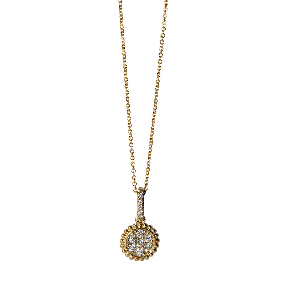 Diamond Cluster Bead Edge 14K Yellow Gold Pendant Necklace