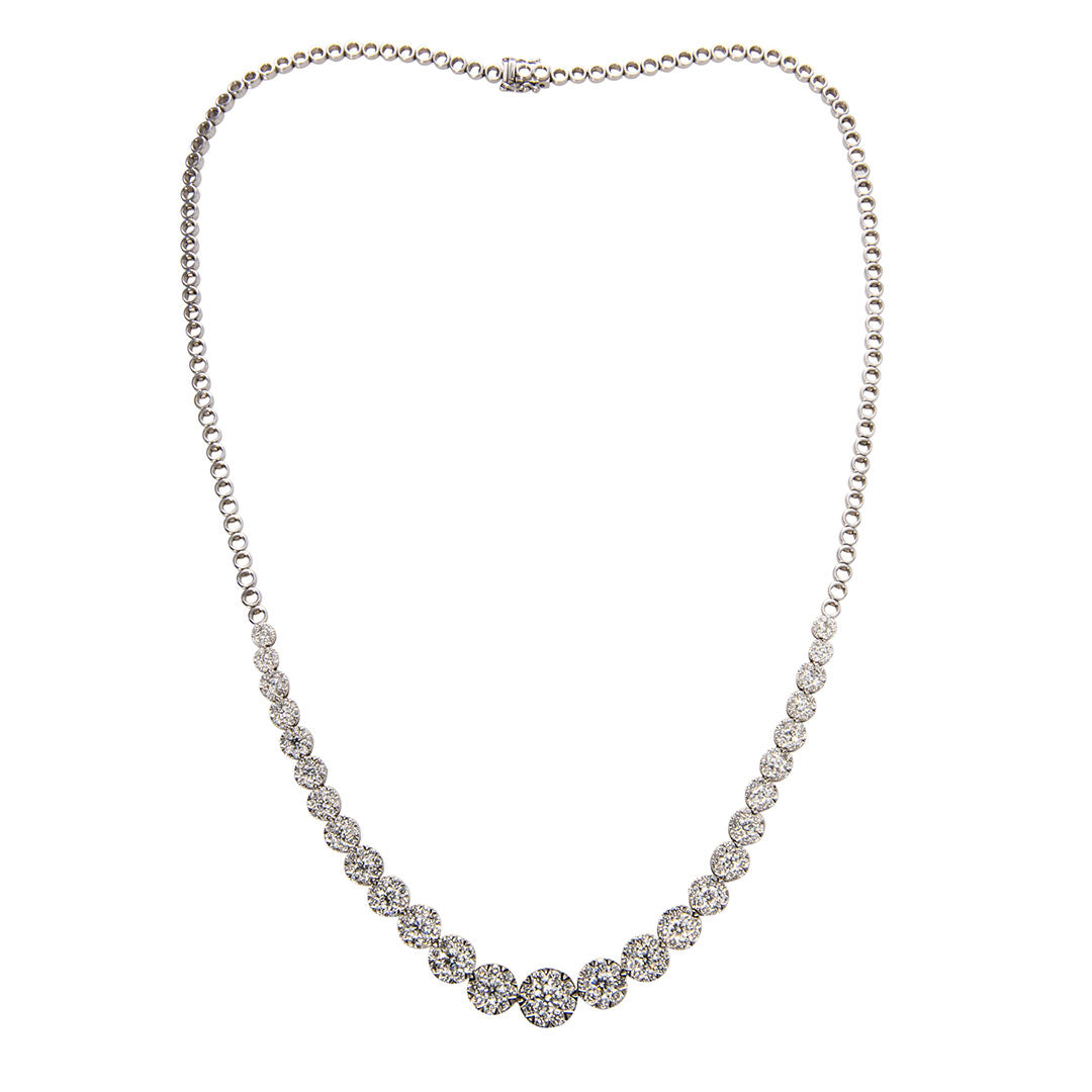 6ct Graduated Diamond Cluster 14K White Gold Tennis Necklace