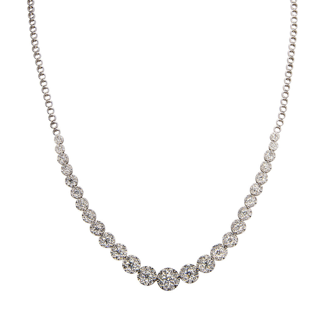 6ct Graduated Diamond Cluster 14K White Gold Tennis Necklace