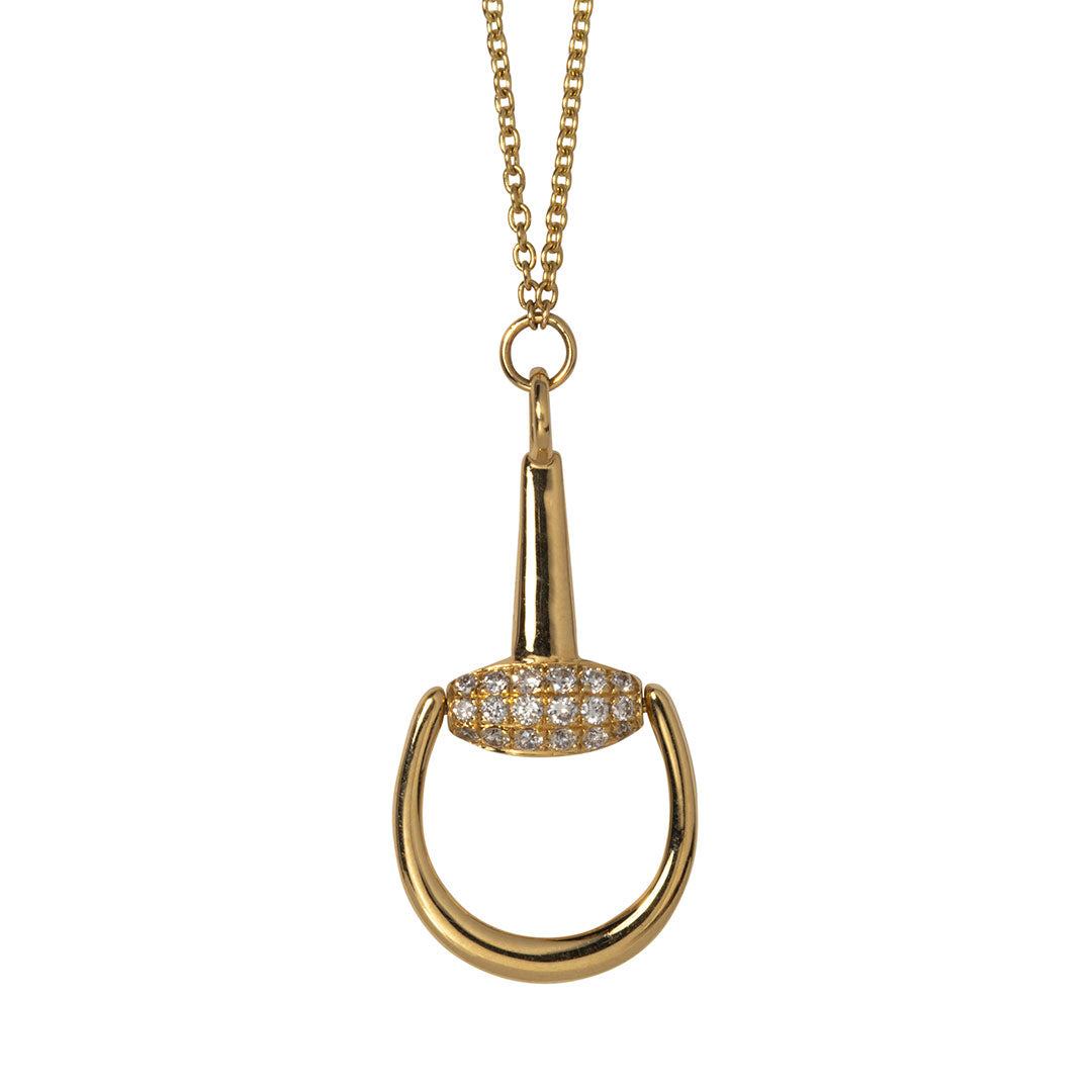 18K Yellow Gold Diamond Horsebit Pendant Necklace