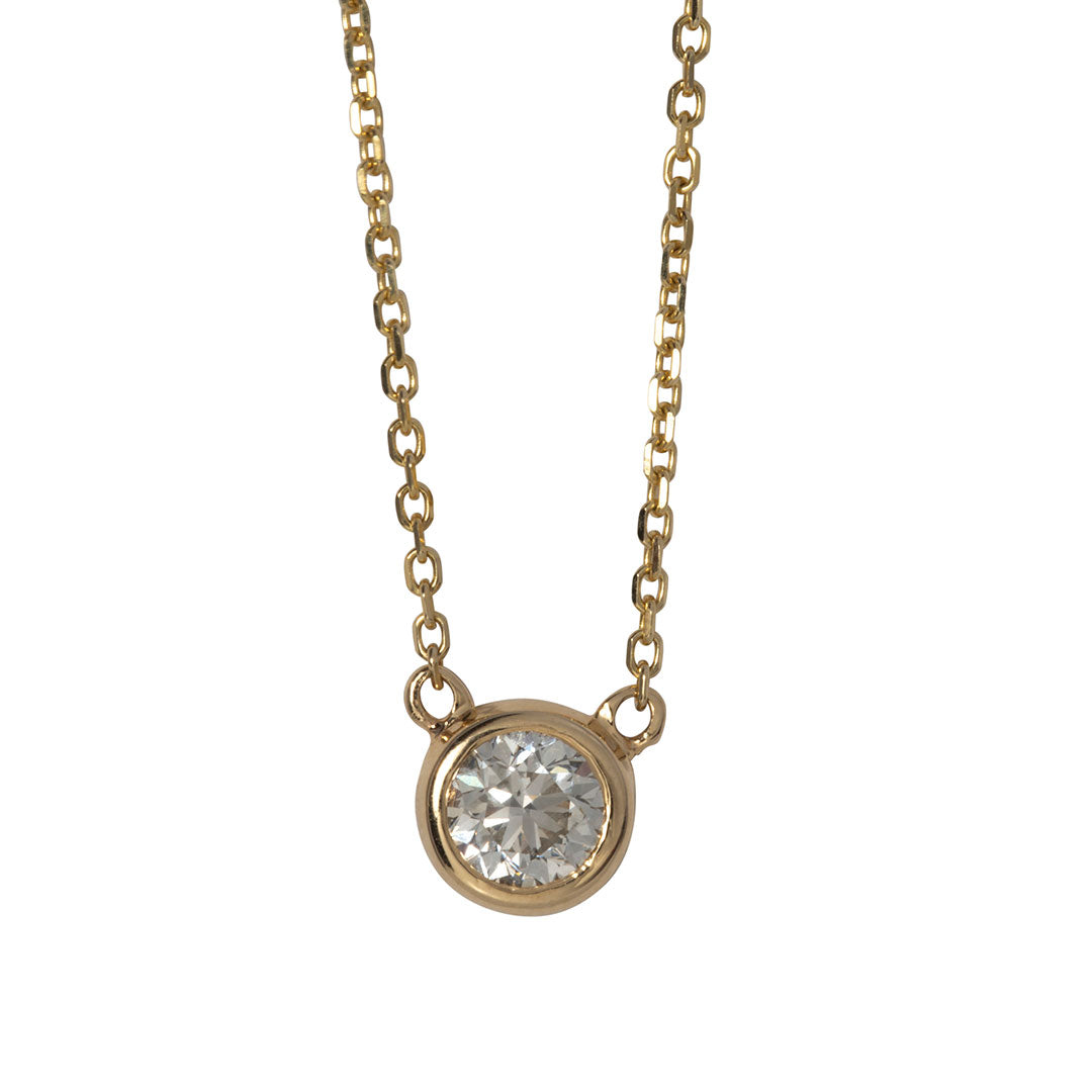 .75ct Diamond Solitaire Bezel 14K Yellow Gold Necklace