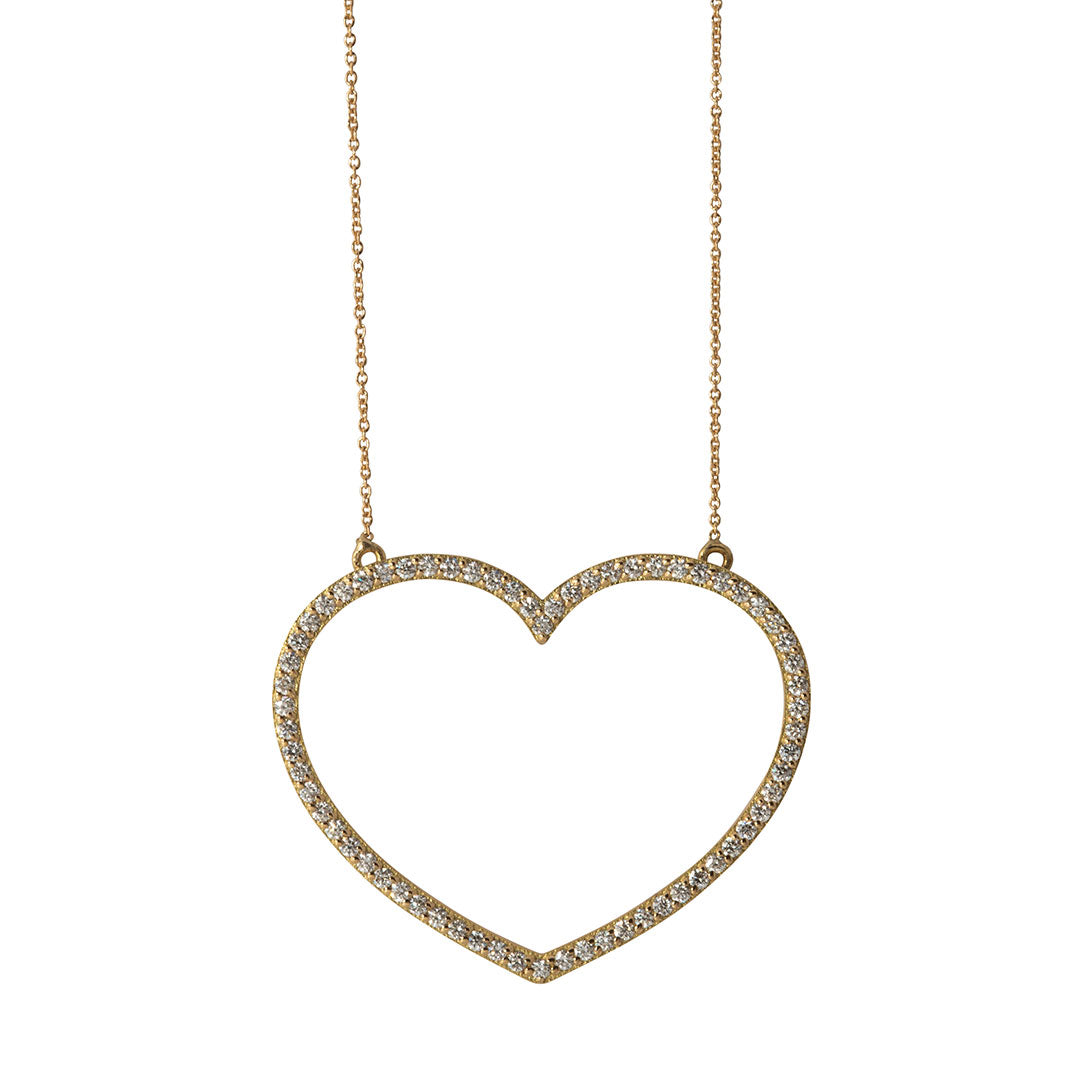 Diamond 18K Gold Large Open Heart Necklace