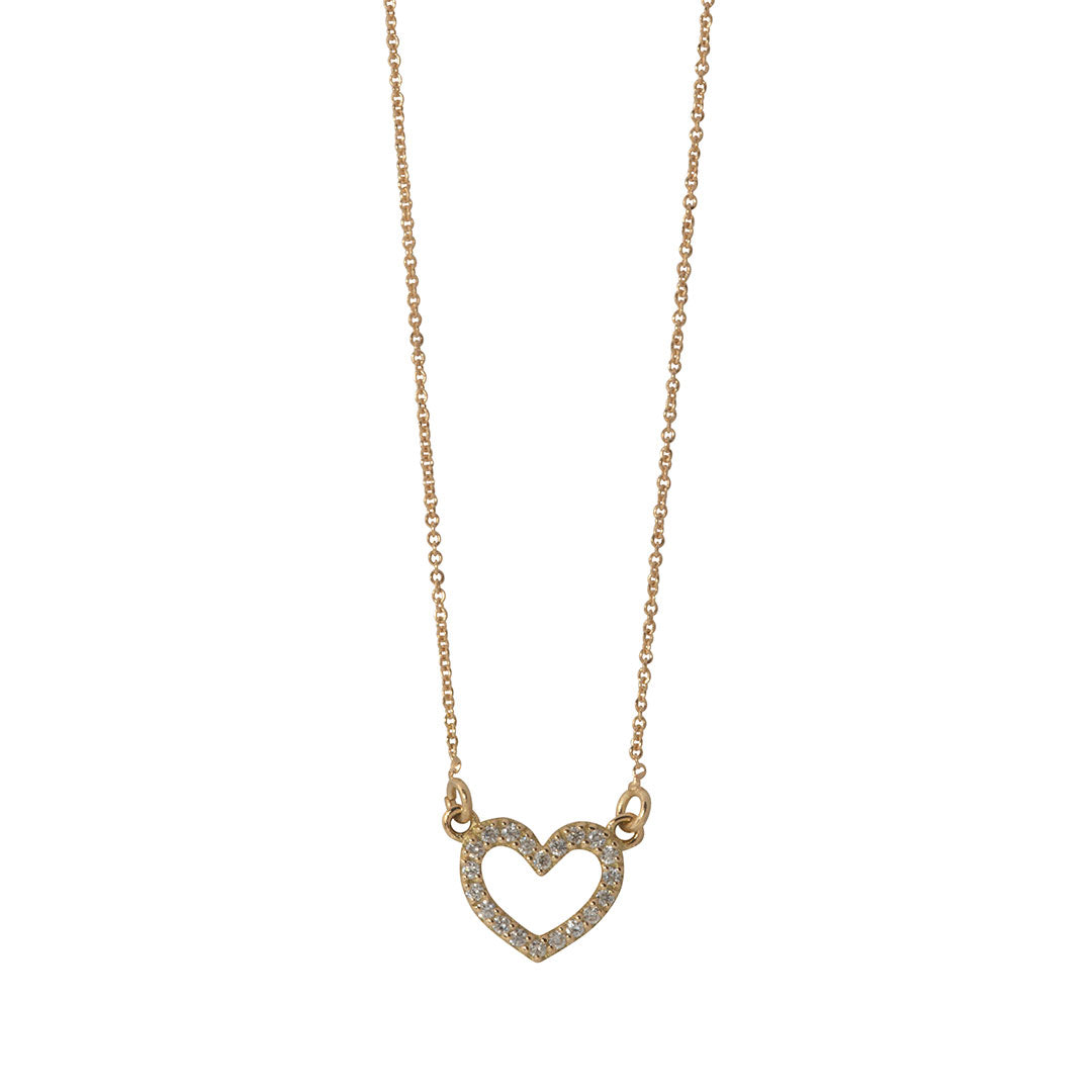 Diamond 18K Gold Small Open Heart Necklace