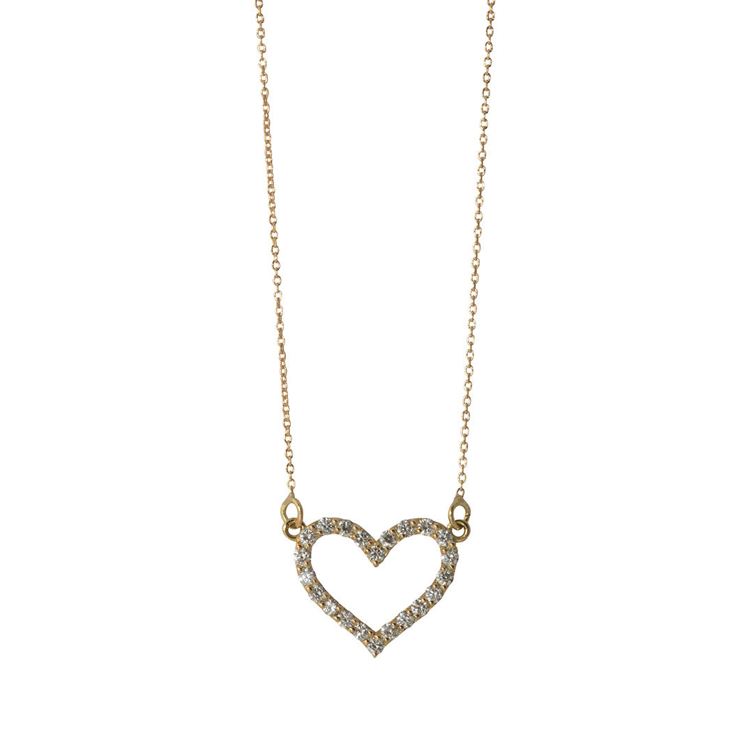 Diamond 18K Gold Medium Open Heart Necklace