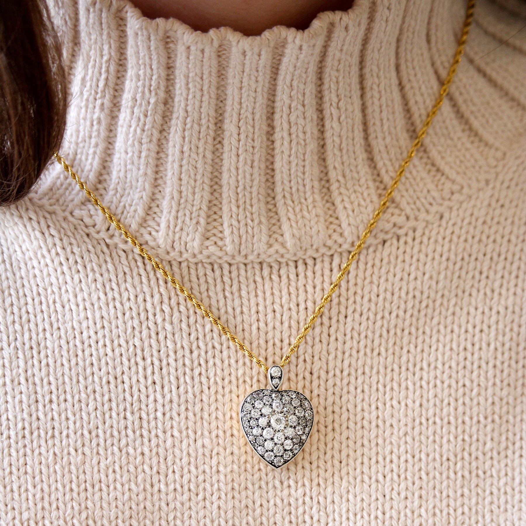 Victorian 4ctw Diamond Pavé Heart Pendant Necklace