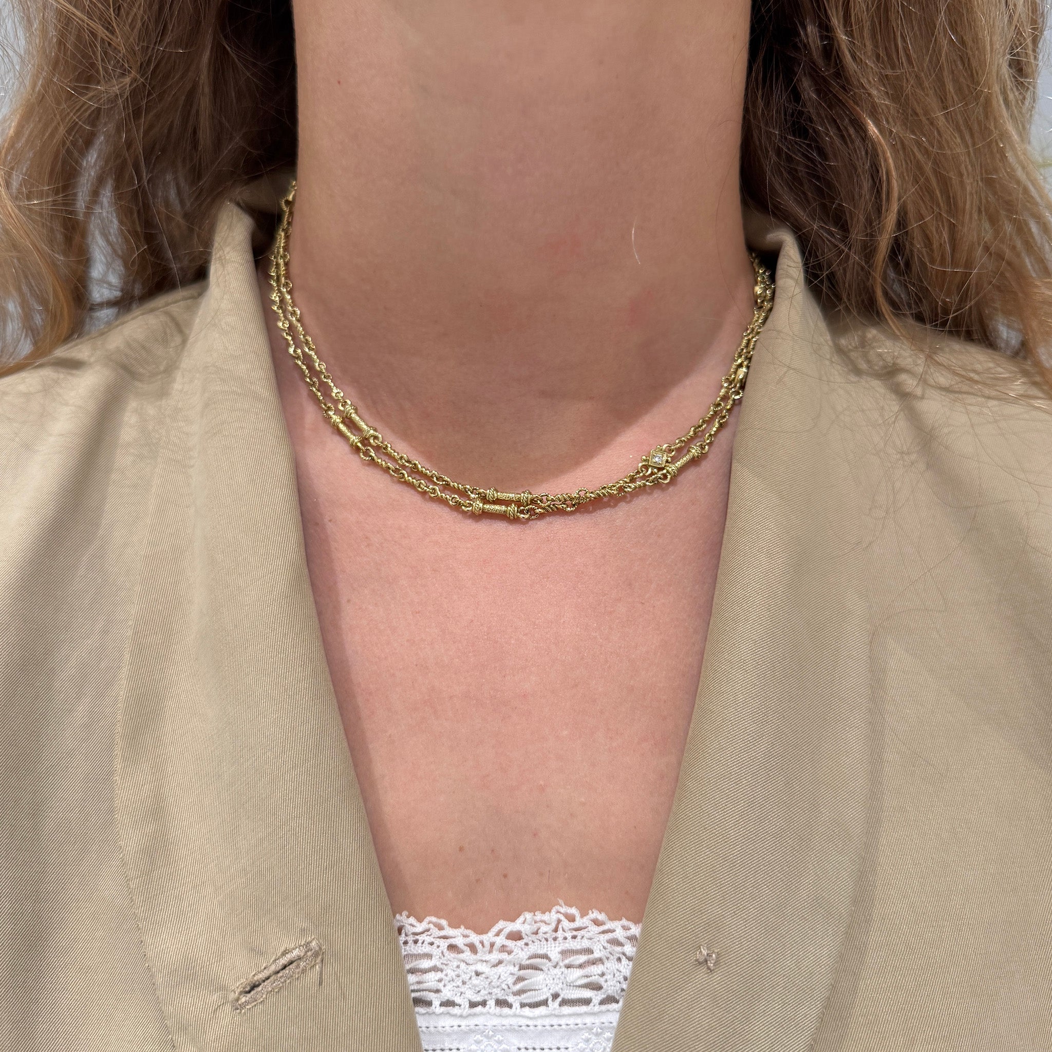 Estate Judith Ripka Diamond 18K Yellow Gold Chain Necklace 32"