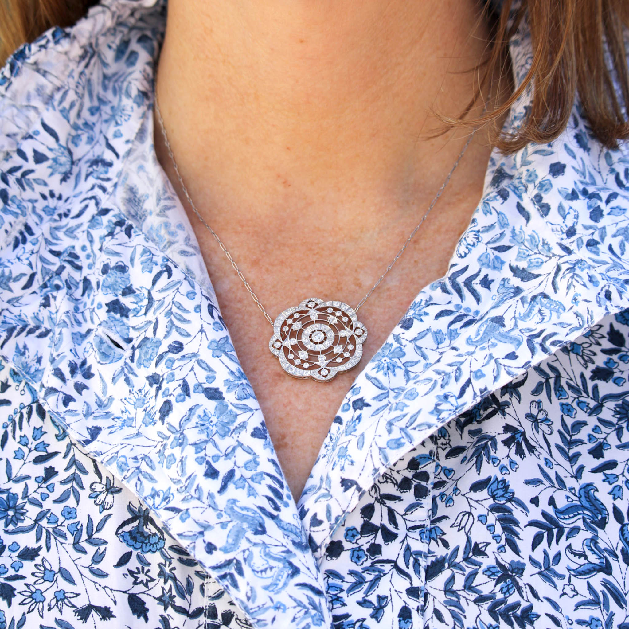 Edwardian Style 1.5ctw Diamond Platinum Pendant Necklace