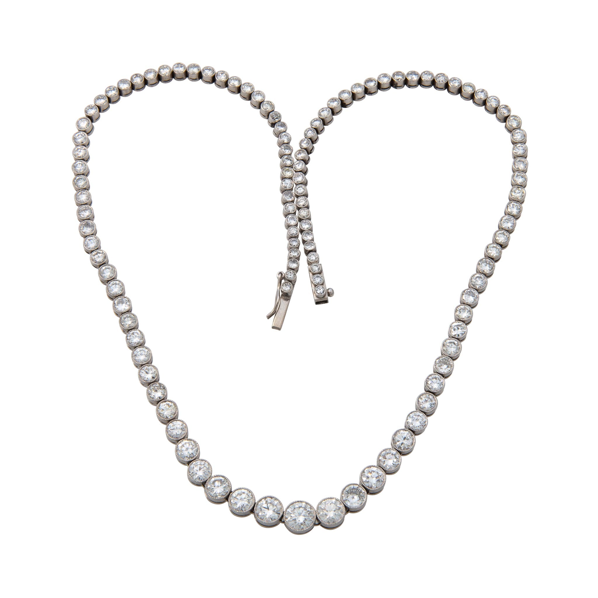 Estate 11.80ctw Graduated Diamond Bezel Platinum Rivière Necklace