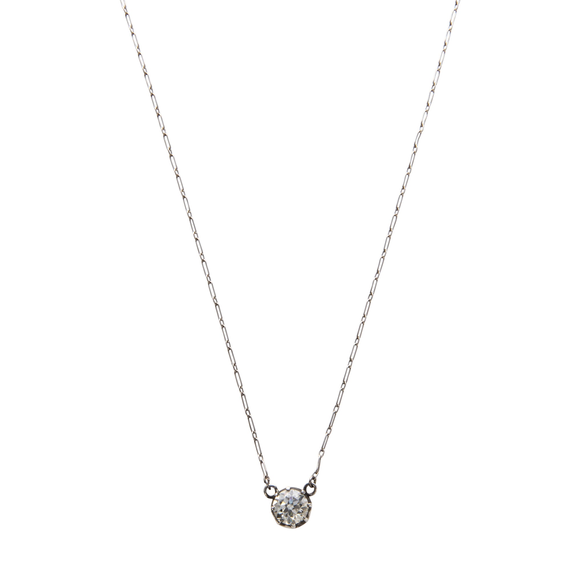Estate 1.13ct Old Transitional Cut Diamond Solitaire Necklace