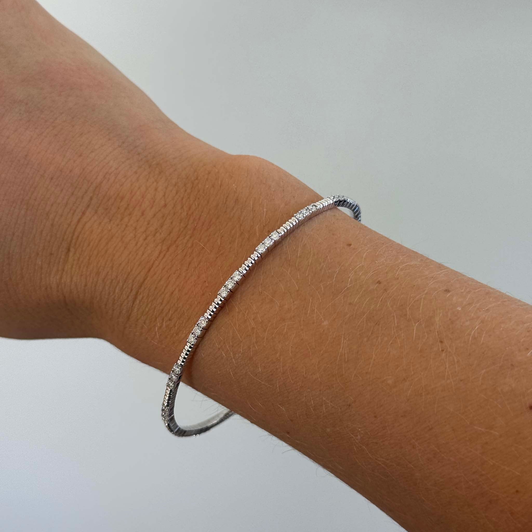 Diamond 14K White Gold Ribbed Flexible Bangle