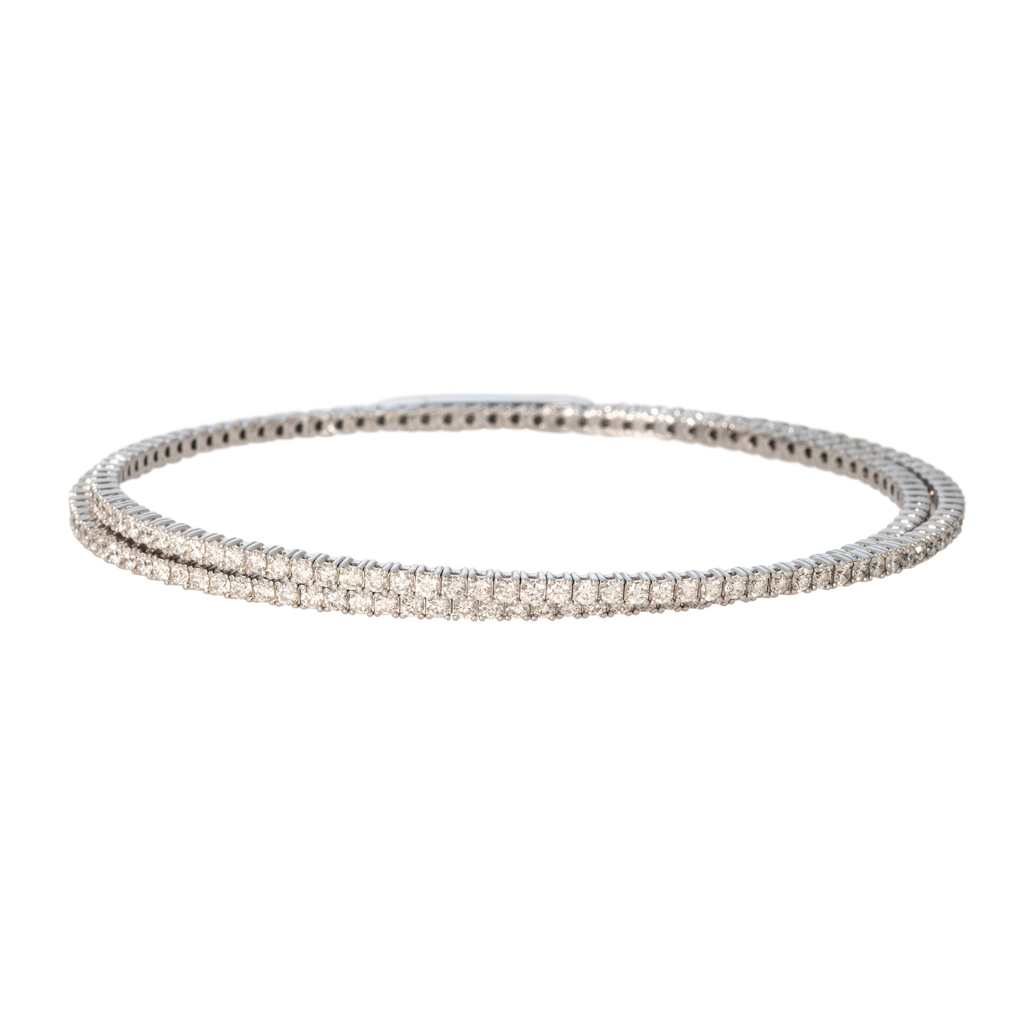 Diamond 14K White Gold Flexible Double Wrap Bangle