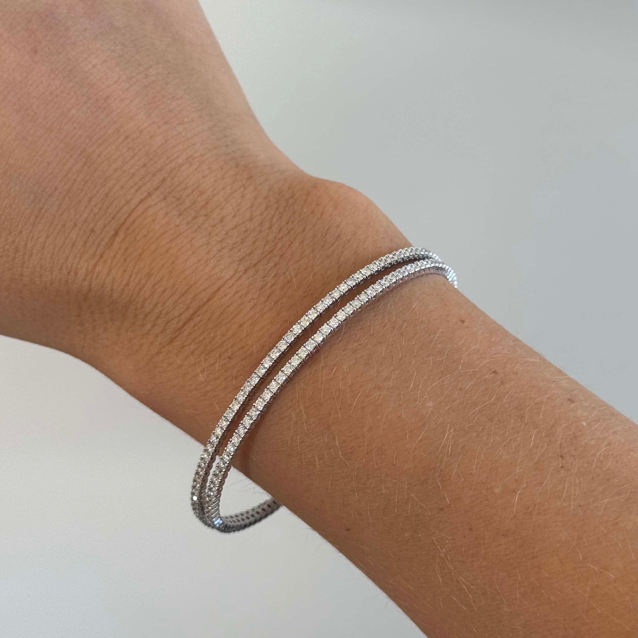 Diamond 14K White Gold Flexible Double Wrap Bangle
