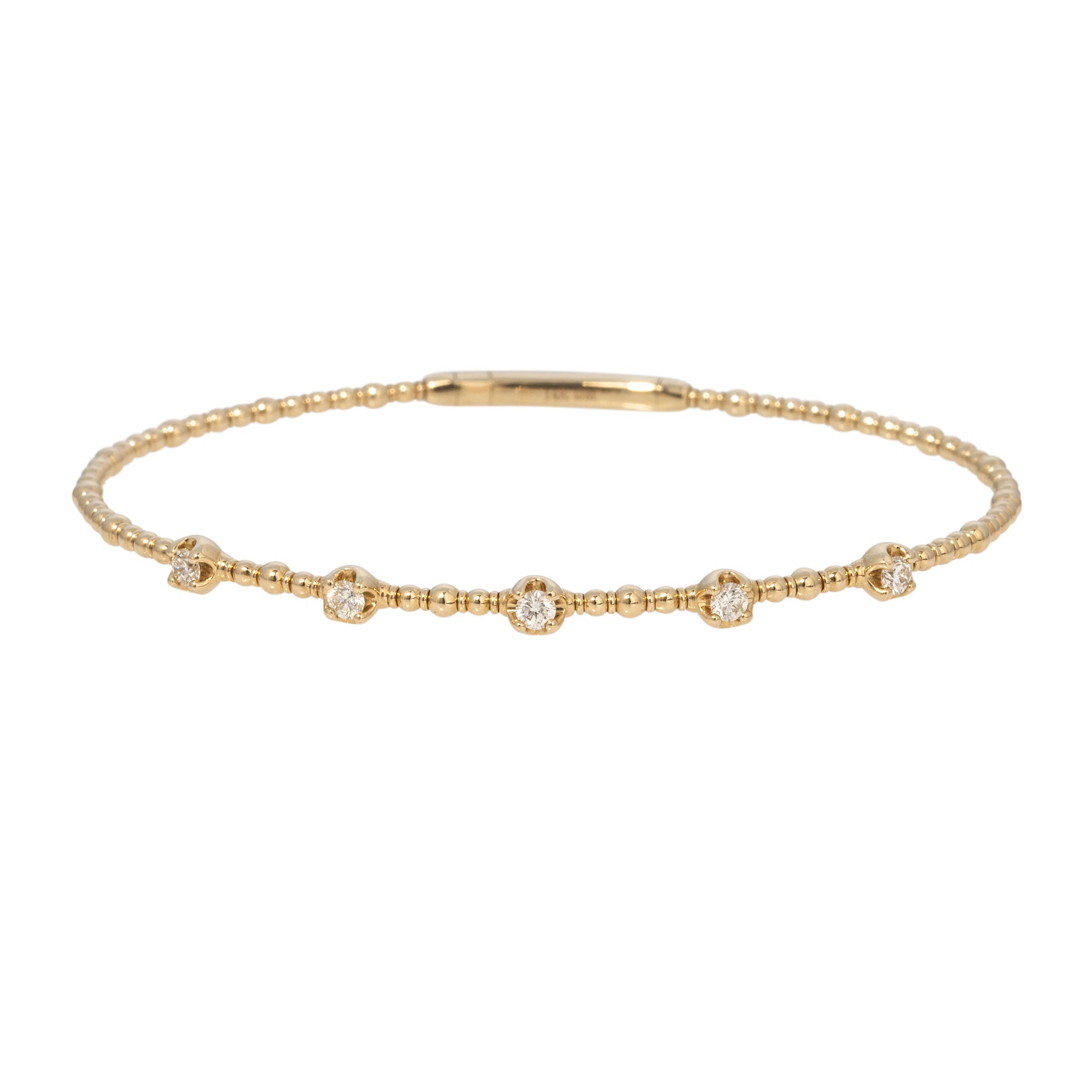 Diamond 5-Station 14K Yellow Gold Beaded Flexible Bangle