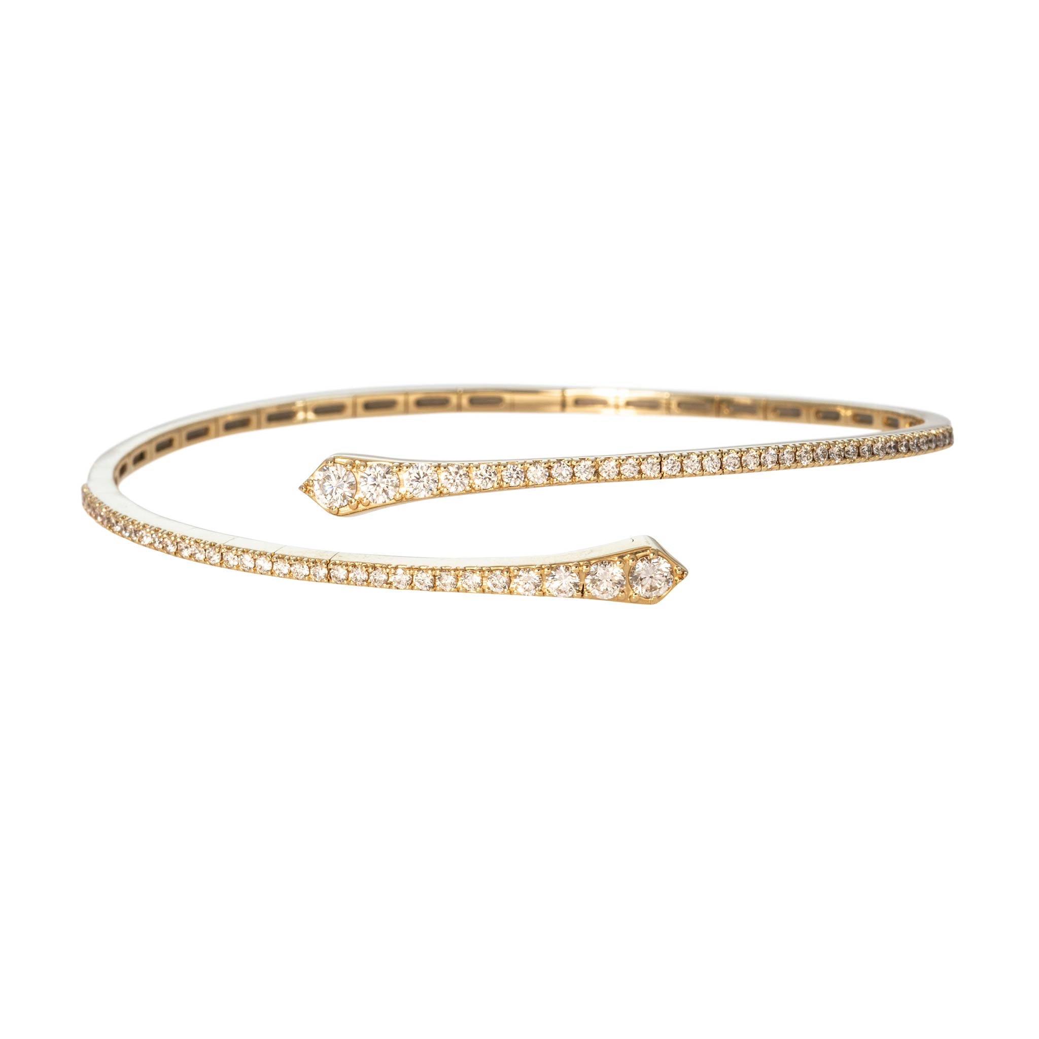 Diamond 18K Yellow Gold Bypass Flexible Bangle