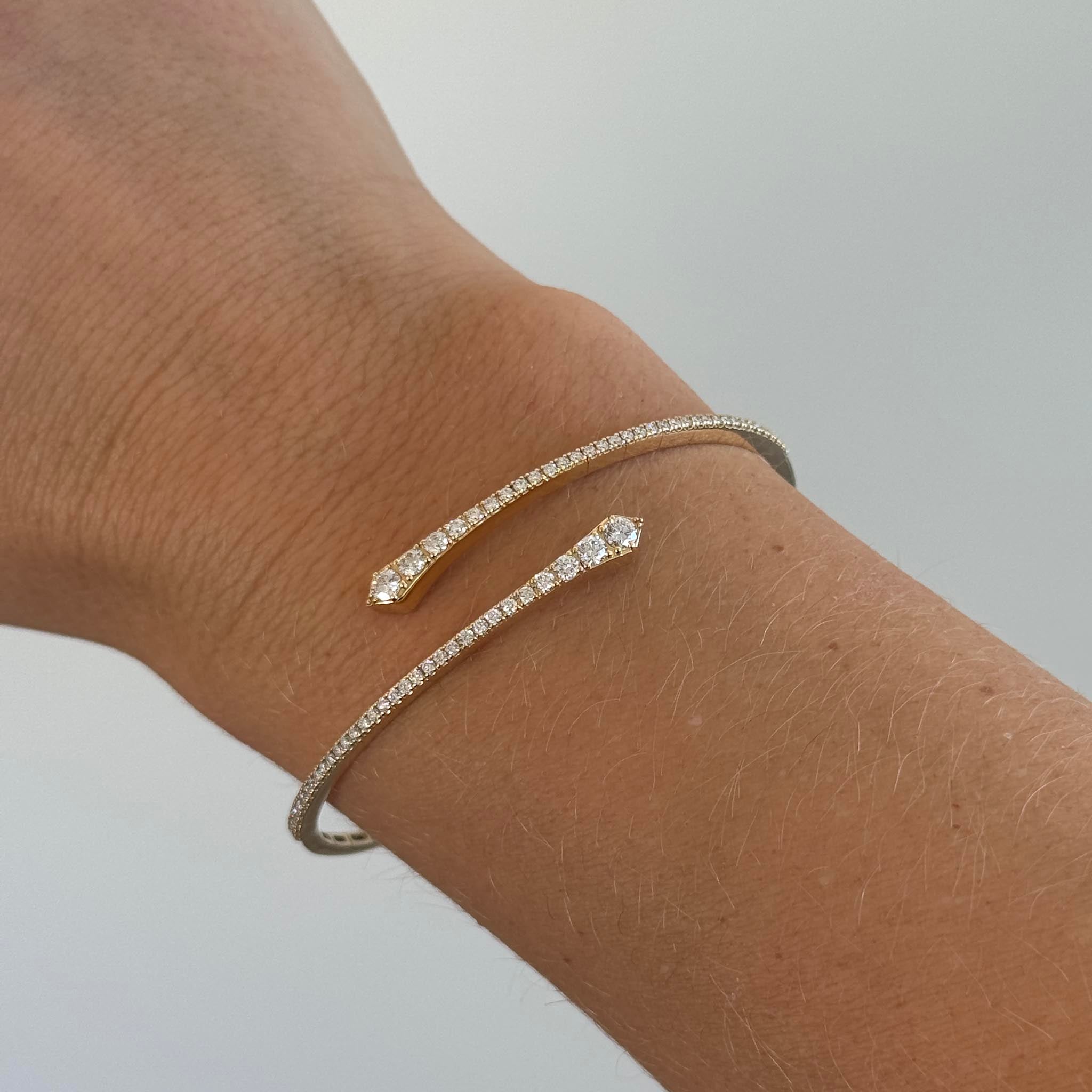 Diamond 18K Yellow Gold Bypass Flexible Bangle