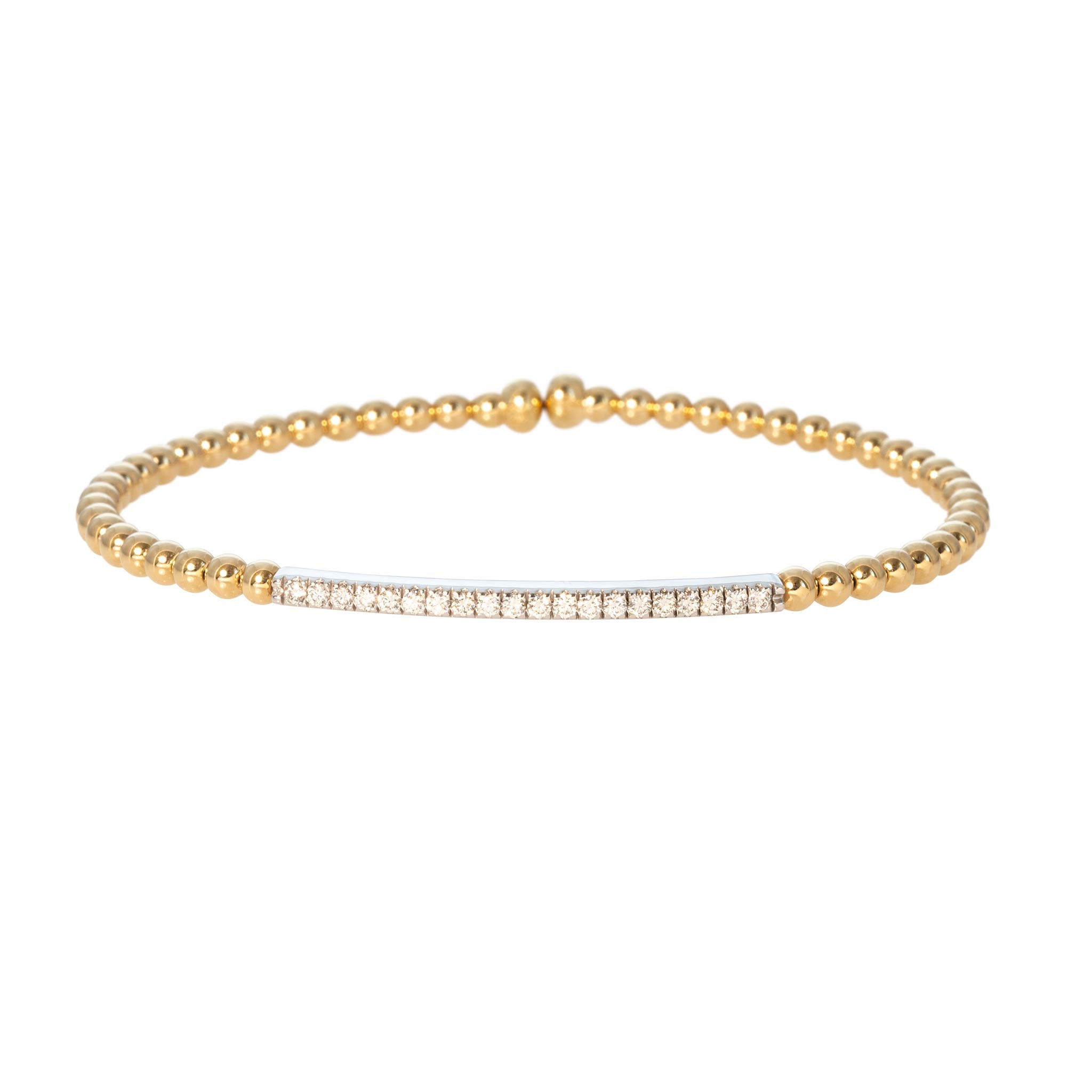 Diamond Pavé 18K Gold Beaded Flexible Cuff Bangle