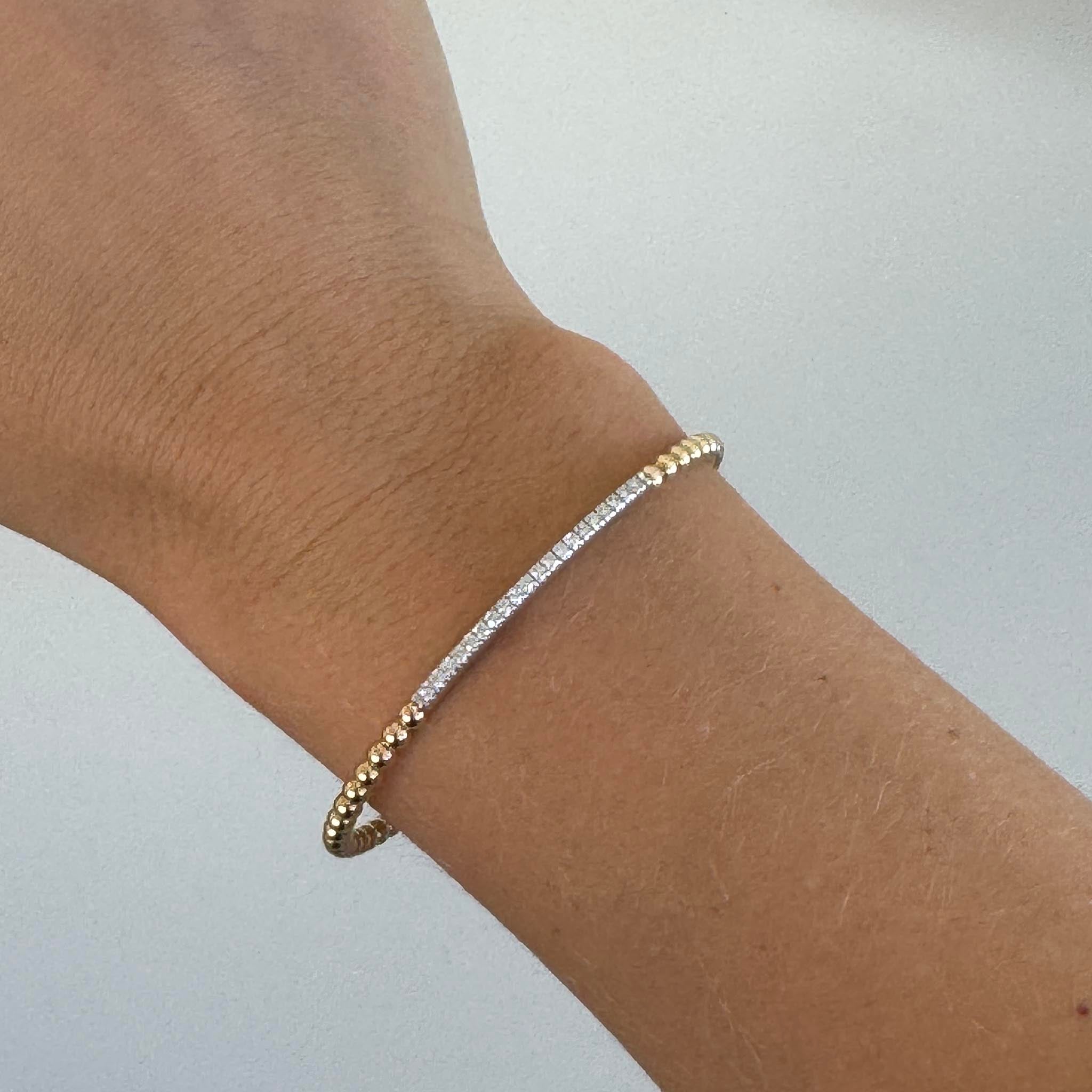 Diamond Pavé 18K Gold Beaded Flexible Cuff Bangle