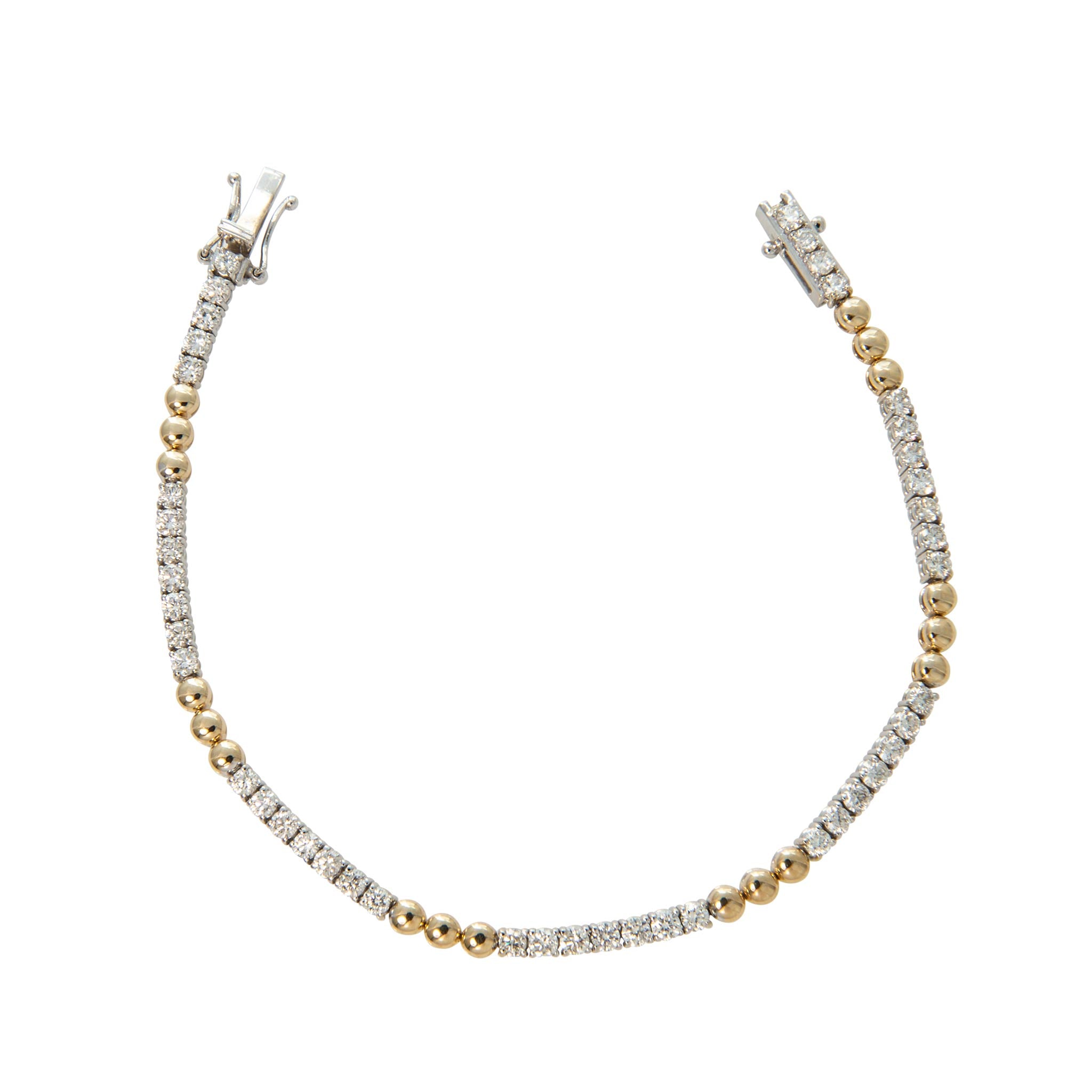 Diamond Two Tone 14K Gold Triple Bead Tennis Bracelet