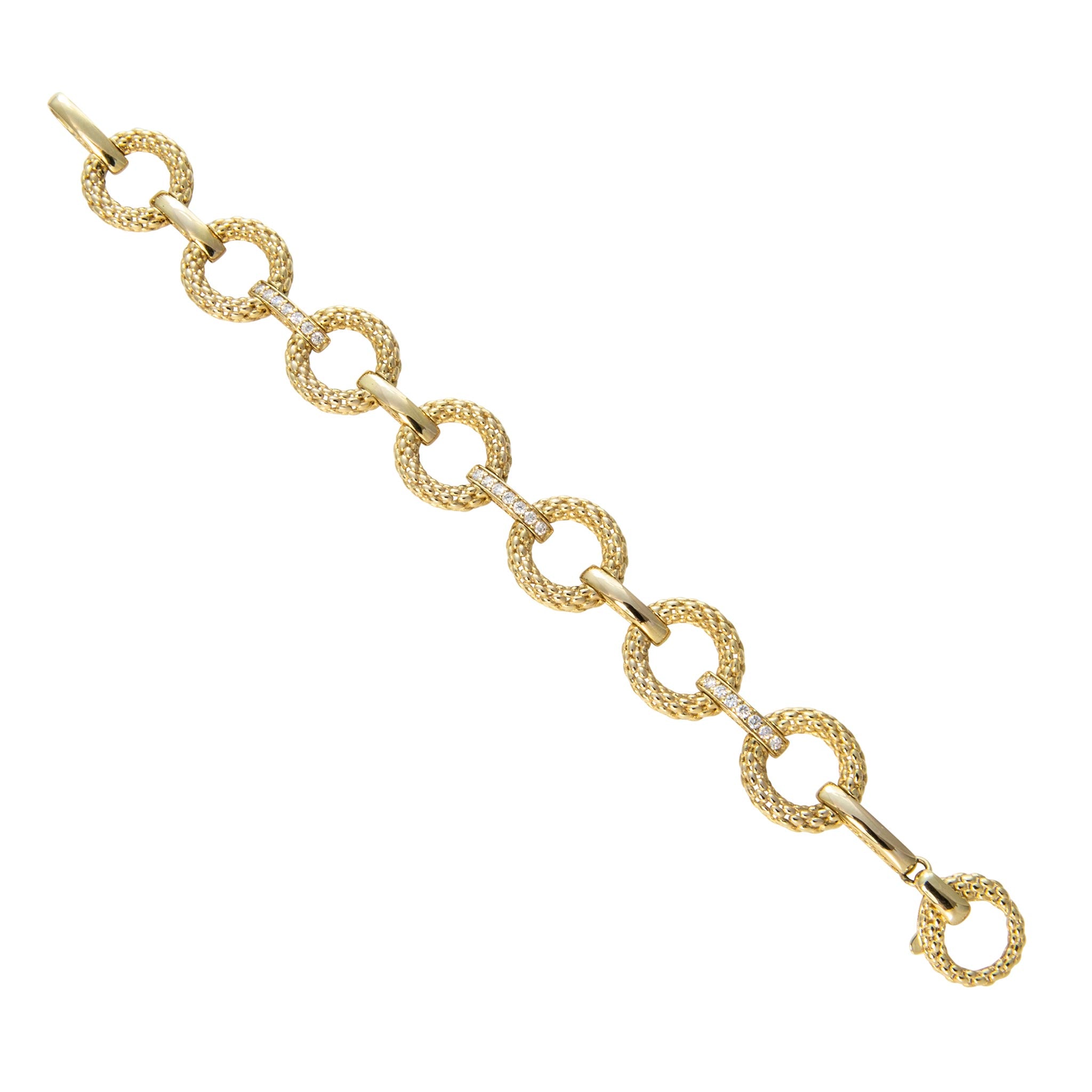 Diamond Pavé 14K Yellow Gold Textured Link Bracelet