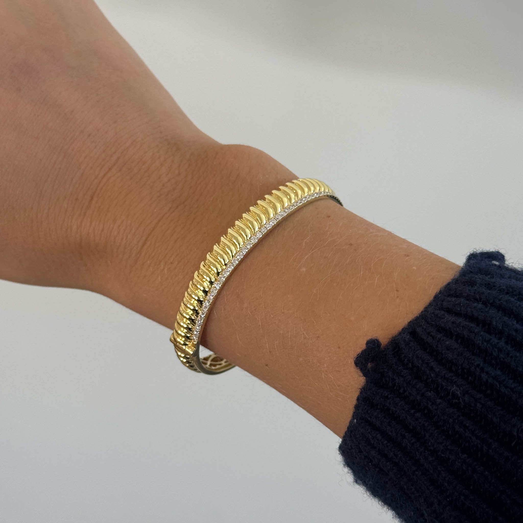 Diamond Pavé 14K Yellow Gold Cable Twist Bangle